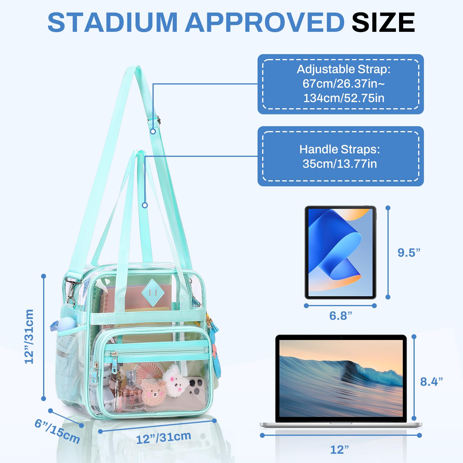 PIG PIG GIRL Transparente Tragetasche – 30,5 x 15,2 x 30,5 cm, durchsichtige Stadion-Event-Tasche für Damen