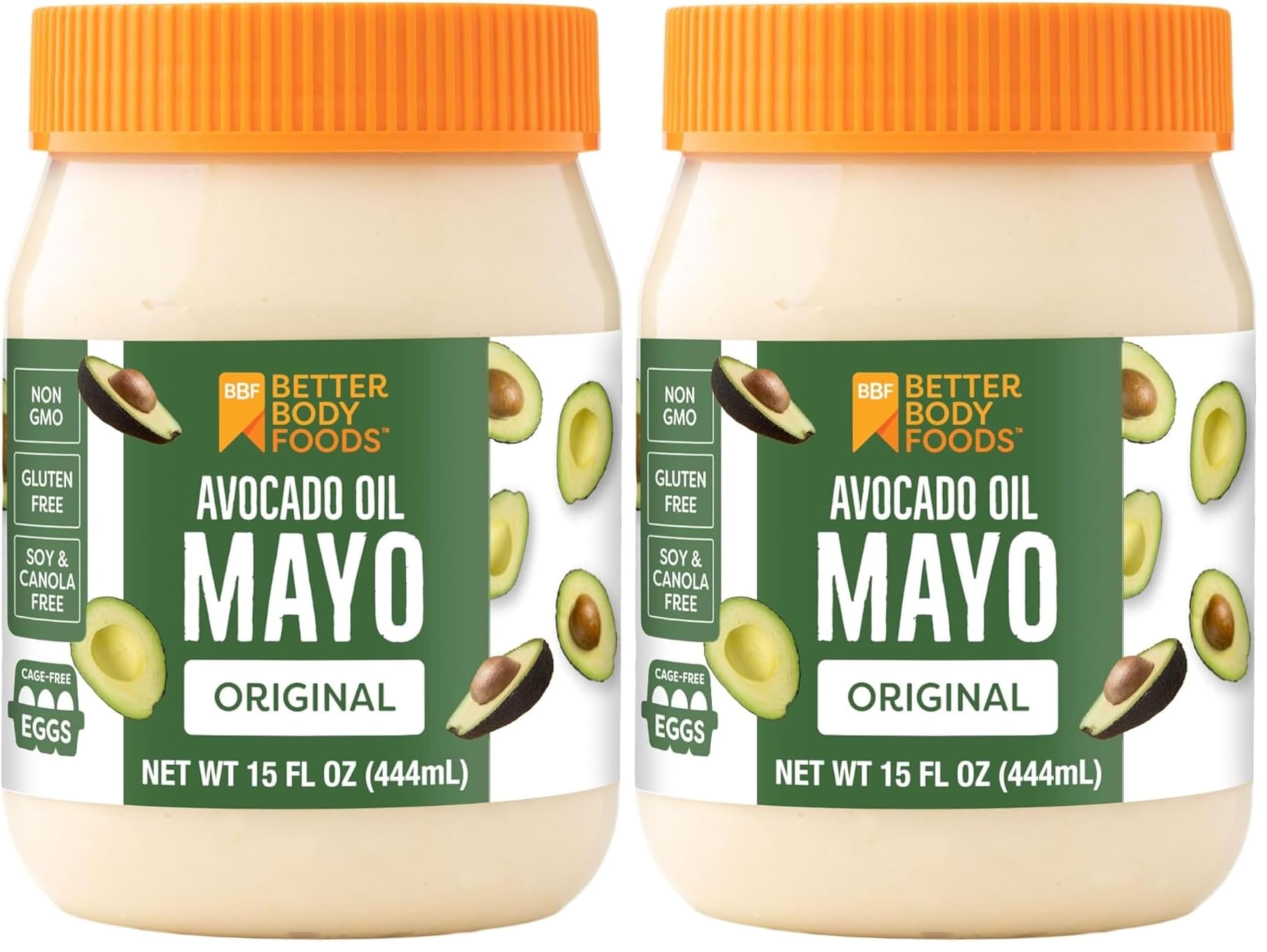 BetterBody Foods Avocado Oil Mayonnaise, Non-GMO Mayo Spread Made with Cage-Free Eggs, Paleo (15 Ounces) (Pack of 2)