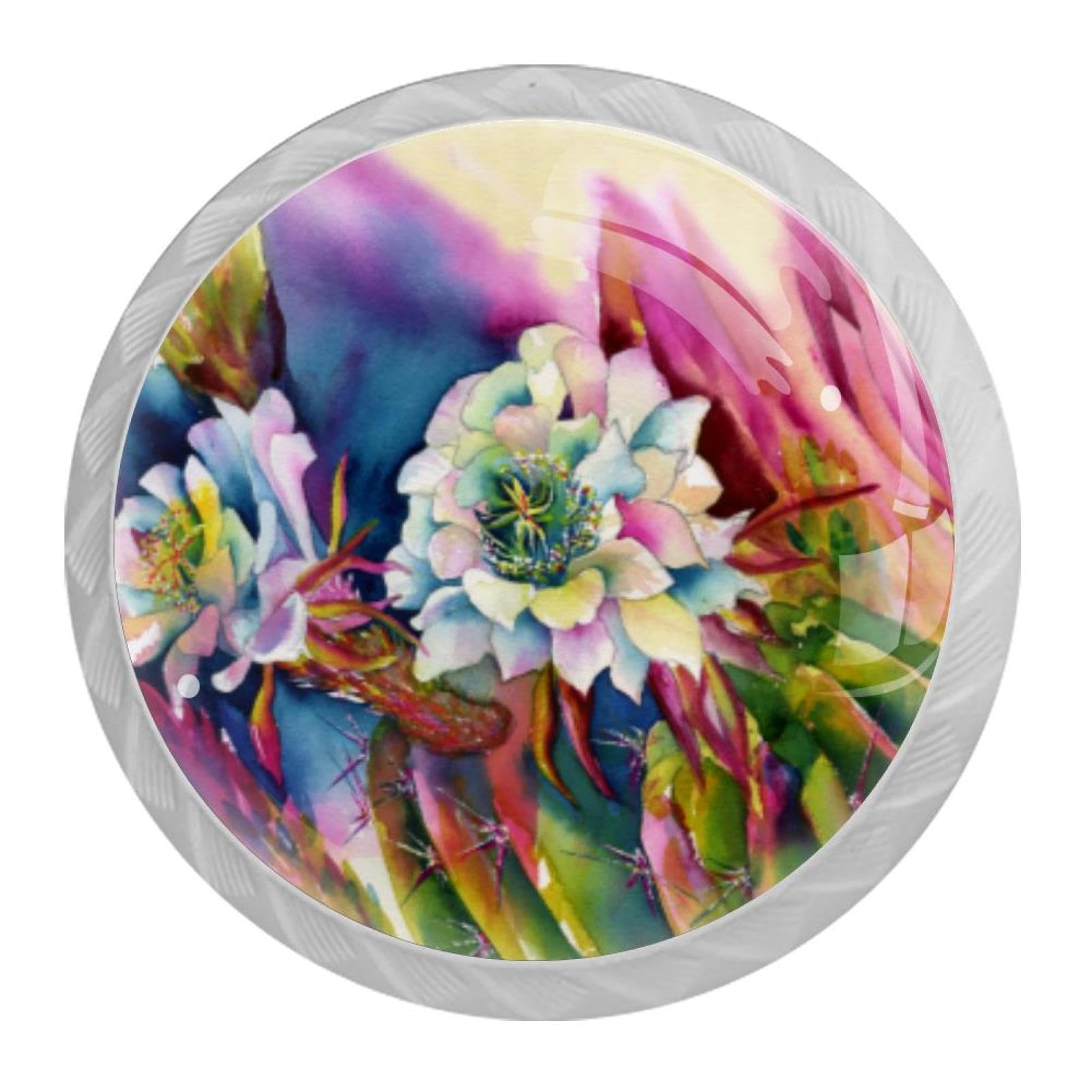 Tqmspg 4 Pieces Drawer Pulls Cactus Flower Door Knobs Dresser Handles for Kitchen Wardrobe Cupboard Hardware Furniture