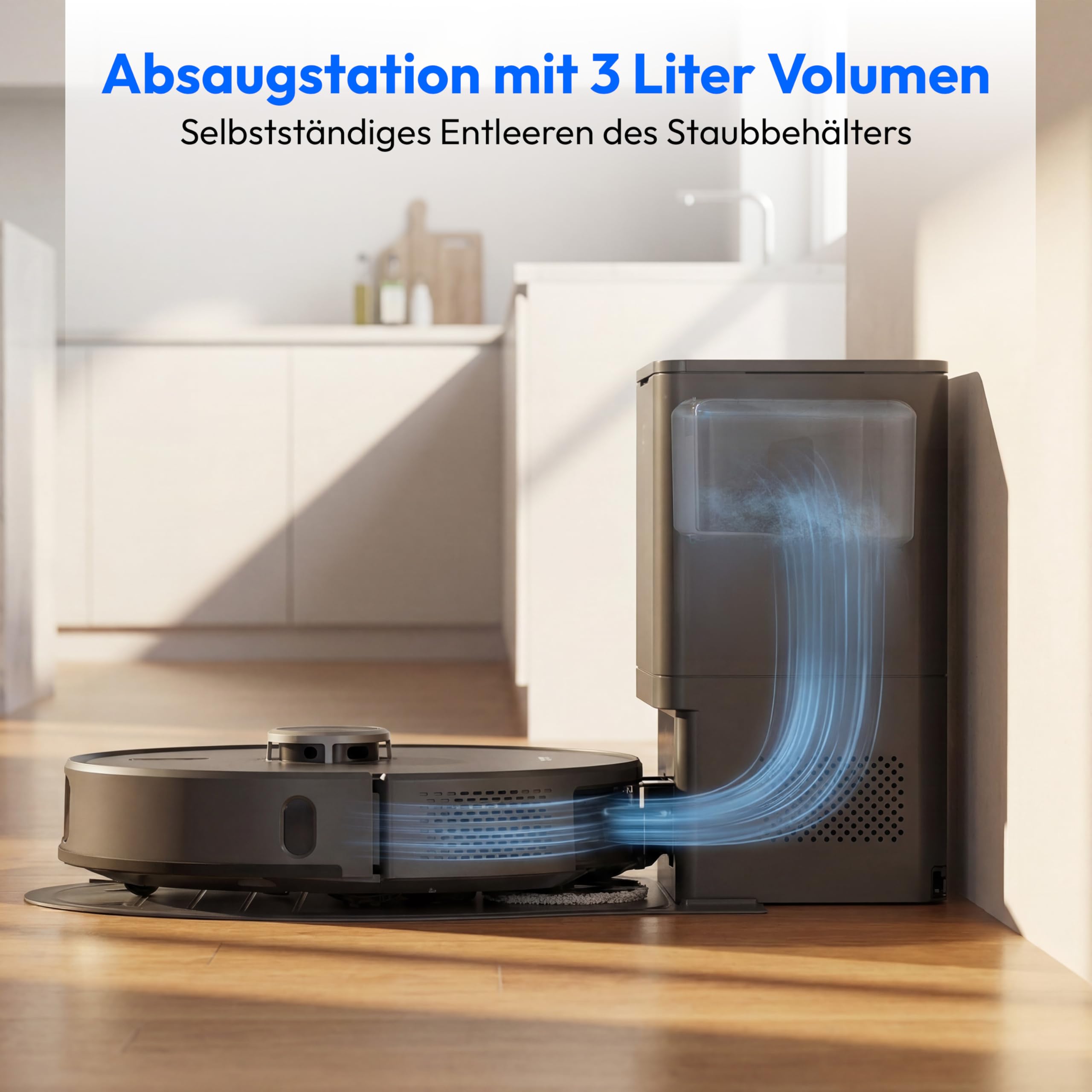 MEDION Saugroboter mit 2-in-1 Absaugstation, Lasernavigation und Wischfunktion X51 SW+ (Starke 10000Pa Saugkraft, 2in1 Roboterstaubsauger, rotierende Wischmopps, Kreuzlinienlaser) grau
