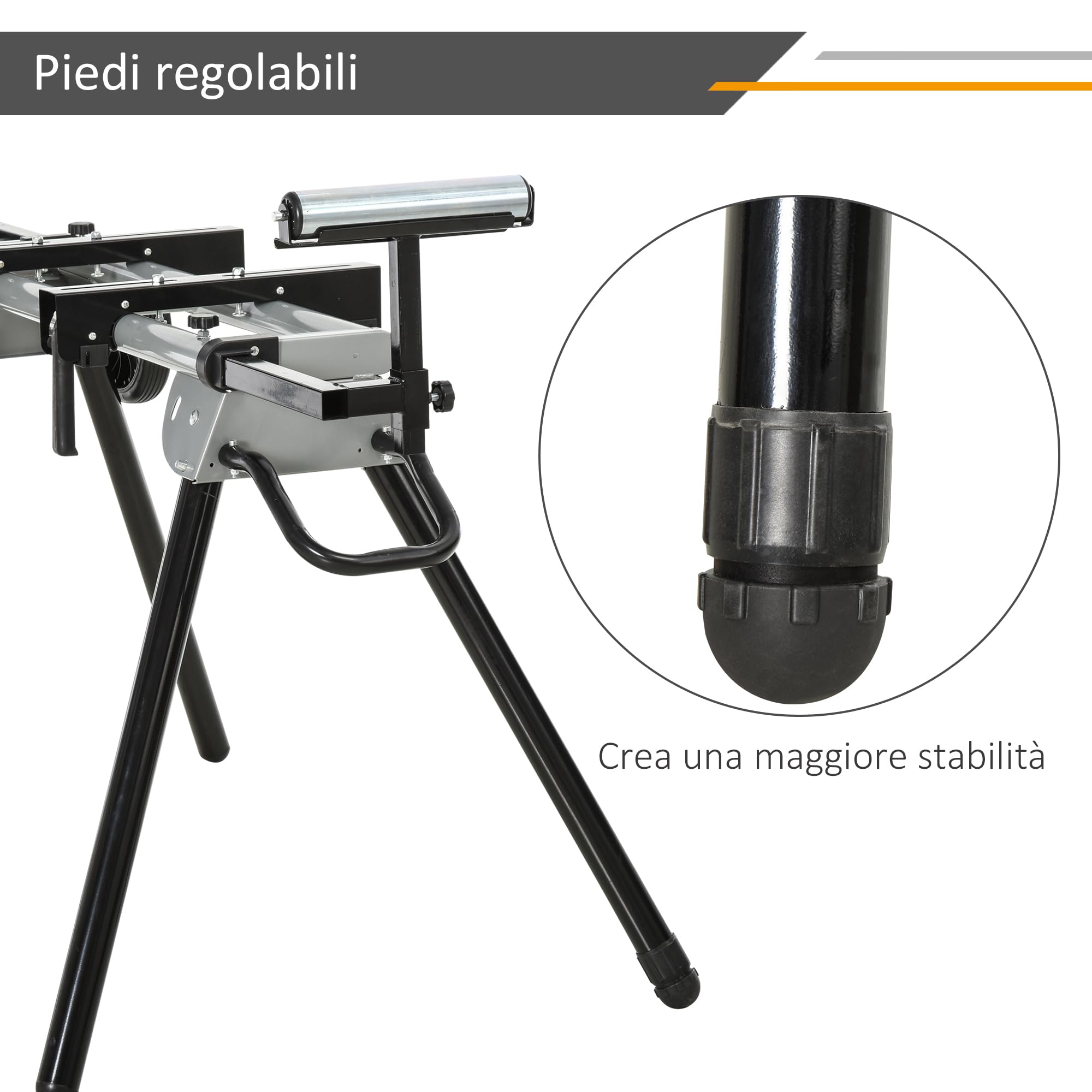 DURHAND Cavalletto Supporto per Troncatrici Universale, Banchetto Estensibile Regolabile e Pieghevole Carico Massimo 150kg, Nero e Argento