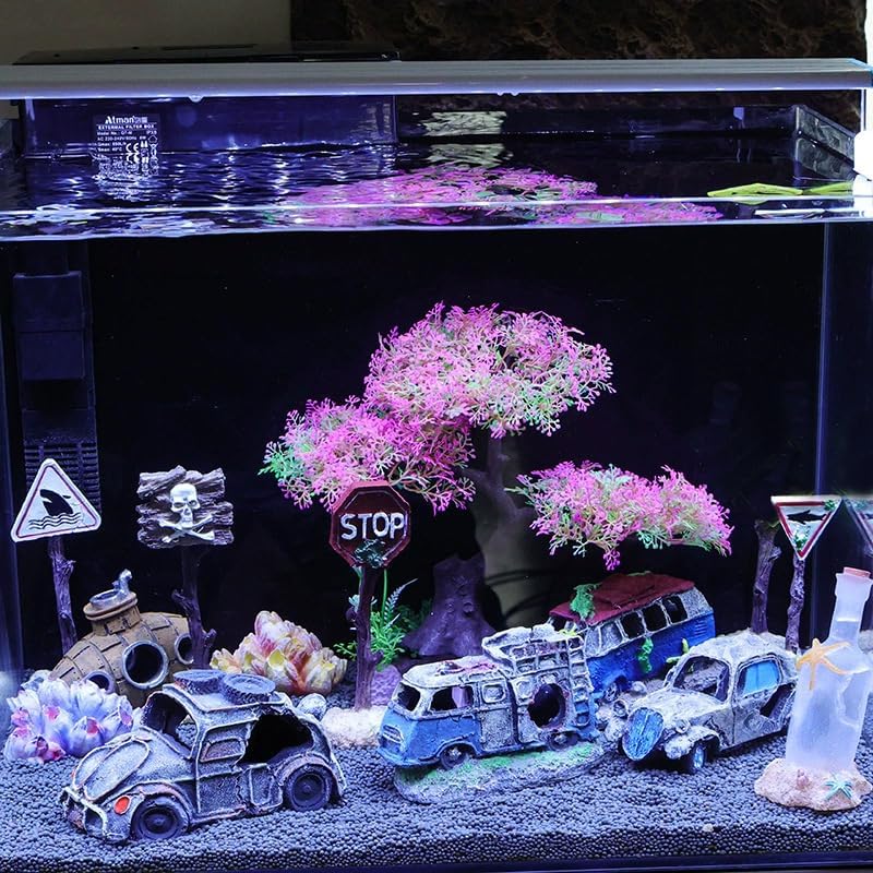 Miniatura 3 de HEEPDD Señal de advertencia de parada de acuario, señal de advertencia de pecera de resina, decoración de paisaje para pecera pequeña y mediana