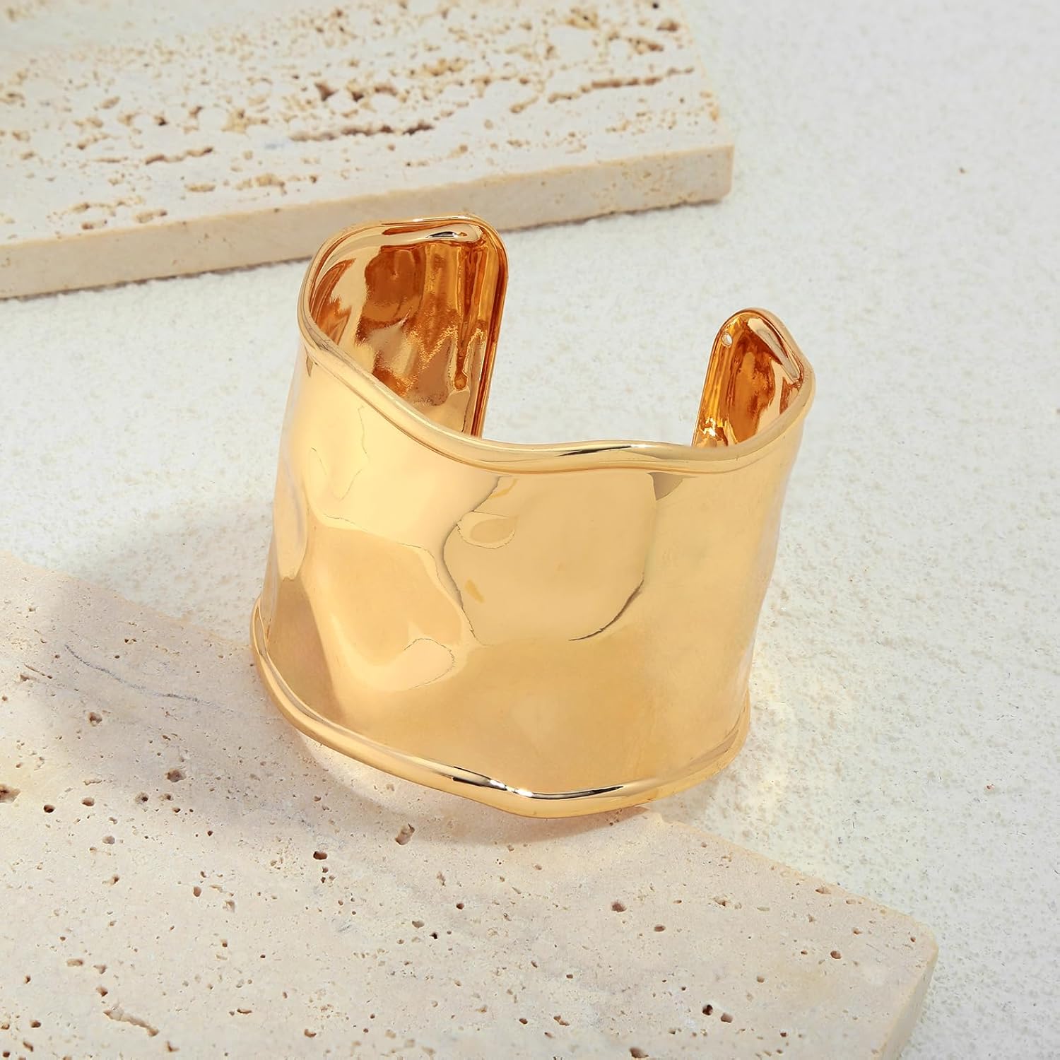 Hammered Gold Cuff Bracelets for Women Irregular Adjustable Open Bangles Chunky Statement Wide Gold Bracelets Vintage Boho Gold Arm Cuff Jewelry - Image 6