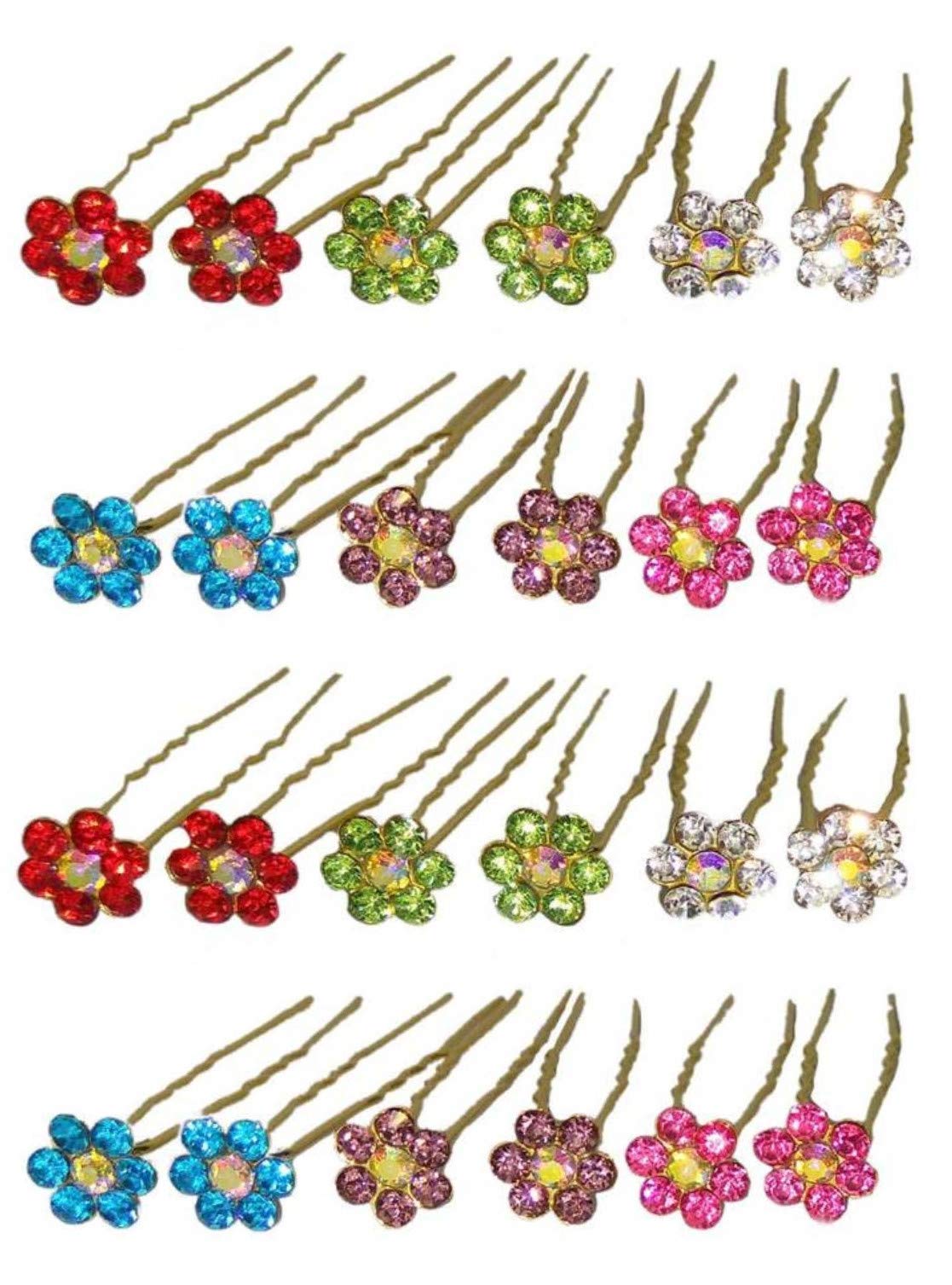 MANODHRUVA 24 Pcs Multicolor Rhinestone Kundan Juda PIns, 24 Pcs, Multicolor