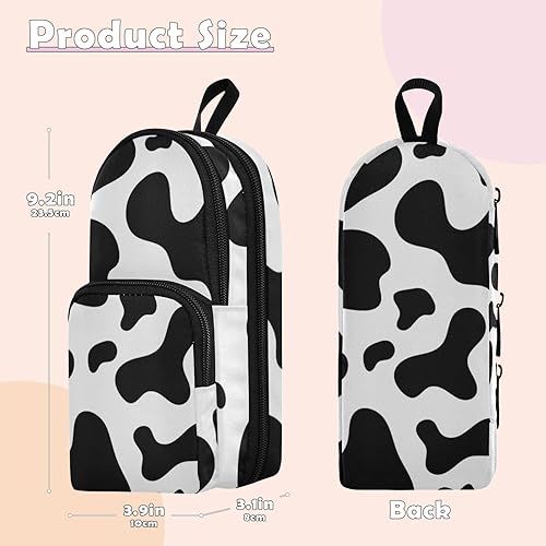 Miniatura 3 de Estuche para lápices de piel de vaca negra, bolsa de gran capacidad con compartimento, organizador de papelería con forma de mochila escolar para