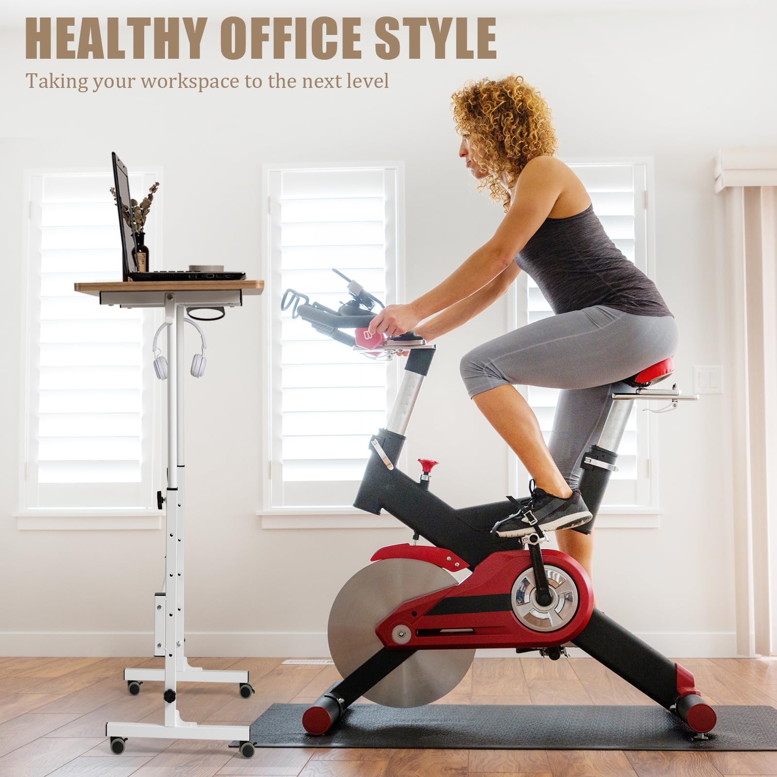 SIDUCAL Small Standing Desk Adjustable Height Small Mobile Stand Up Desk with Wheels Rolling Desk for Standing or — view 3