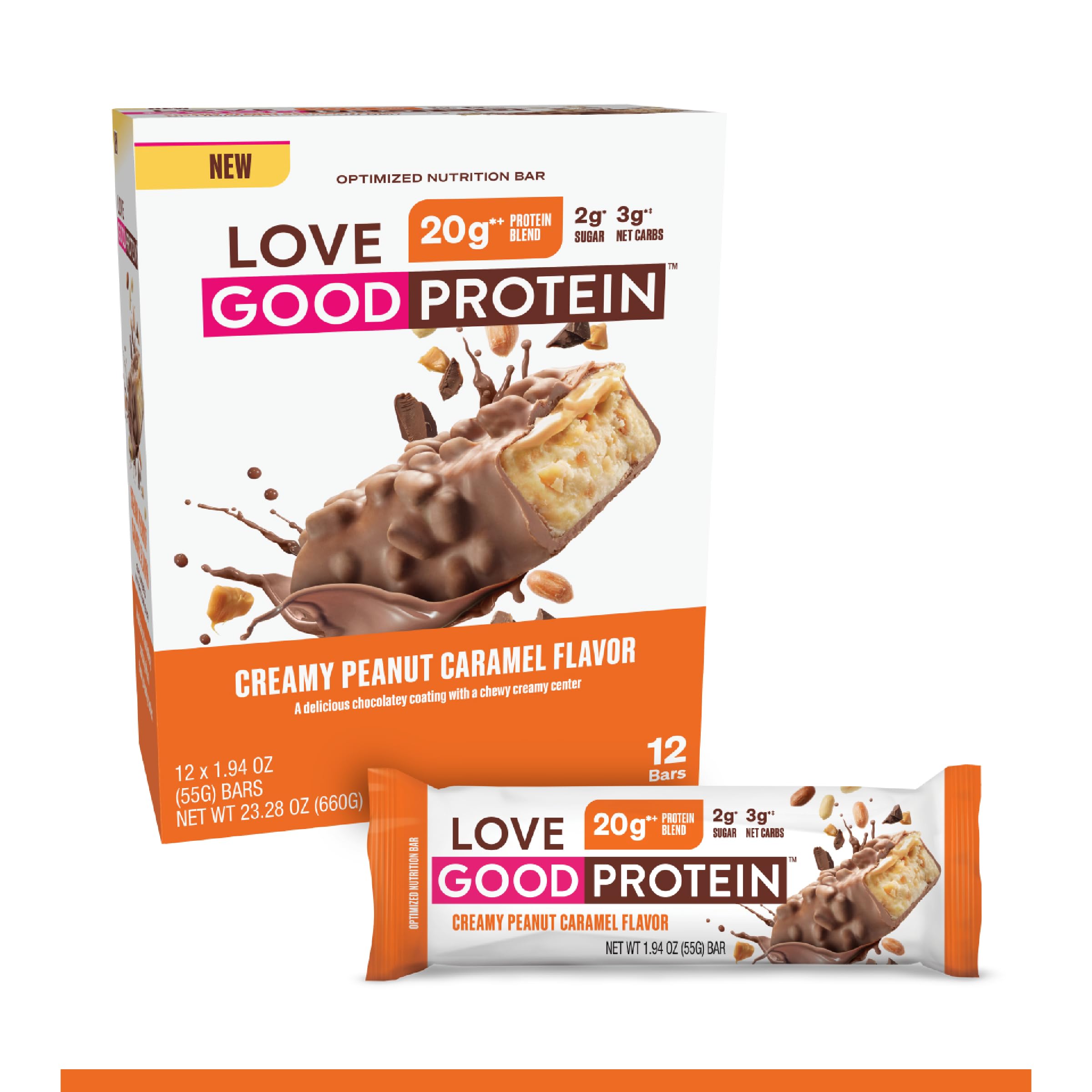 Love Good Fats High Protein Bars - Peanut Caramel Protein Bar - 12 Pack