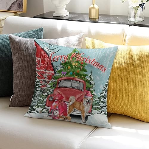 Miniatura 5 de Merry Christmas Pillow Cover 18x18 Dog and Red Truck Cojines Decorativos para Sala with Hidden Zipper Design Modern Sofa Throw Pillow Cover Couch