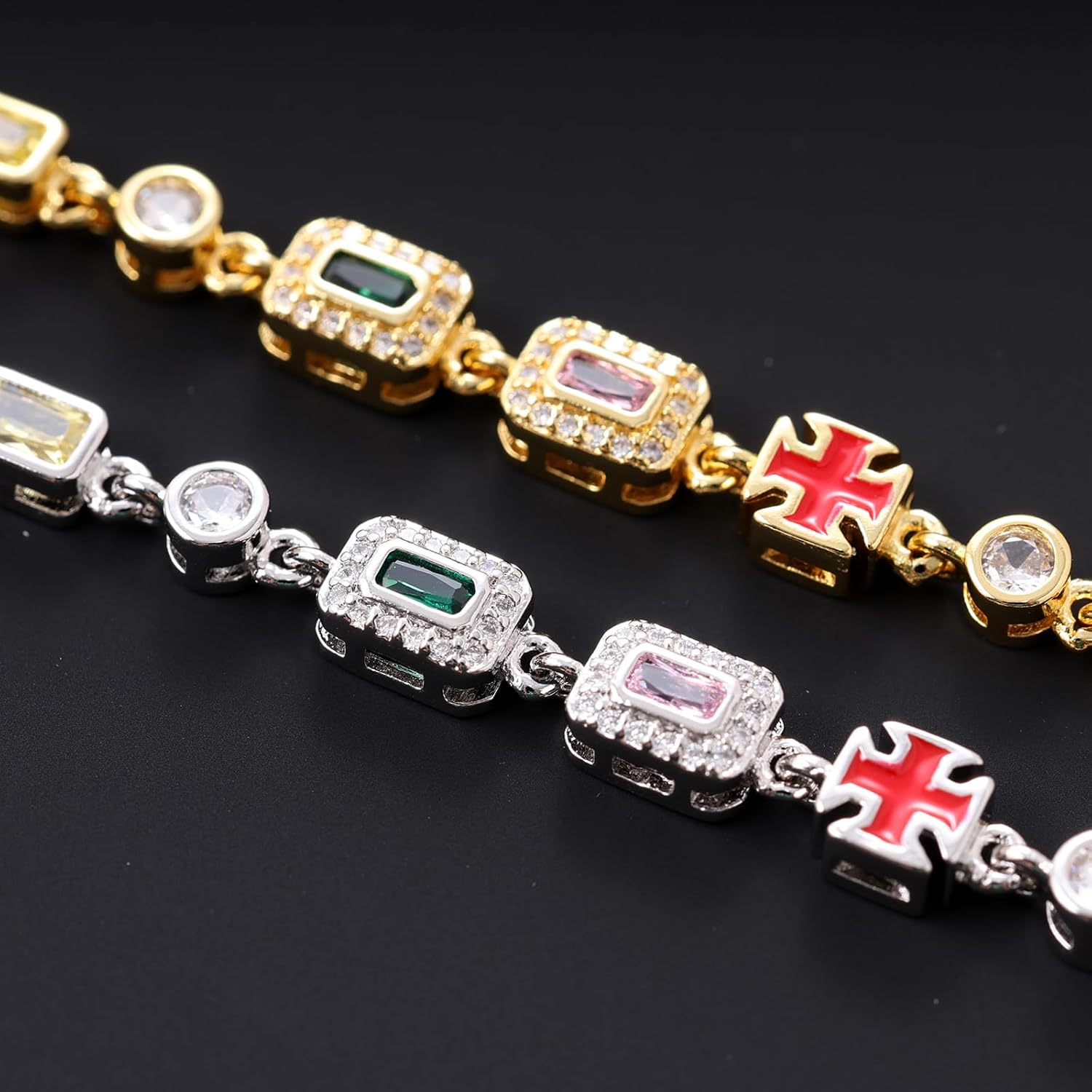 Lulu Mel 6mm Colorful Zirconia Cross Bracelet, Gold Plated Tennis Chain Geometric Gemstone Diamond Bracelet Trendy Charm Jewelry for Women Men - Image 6