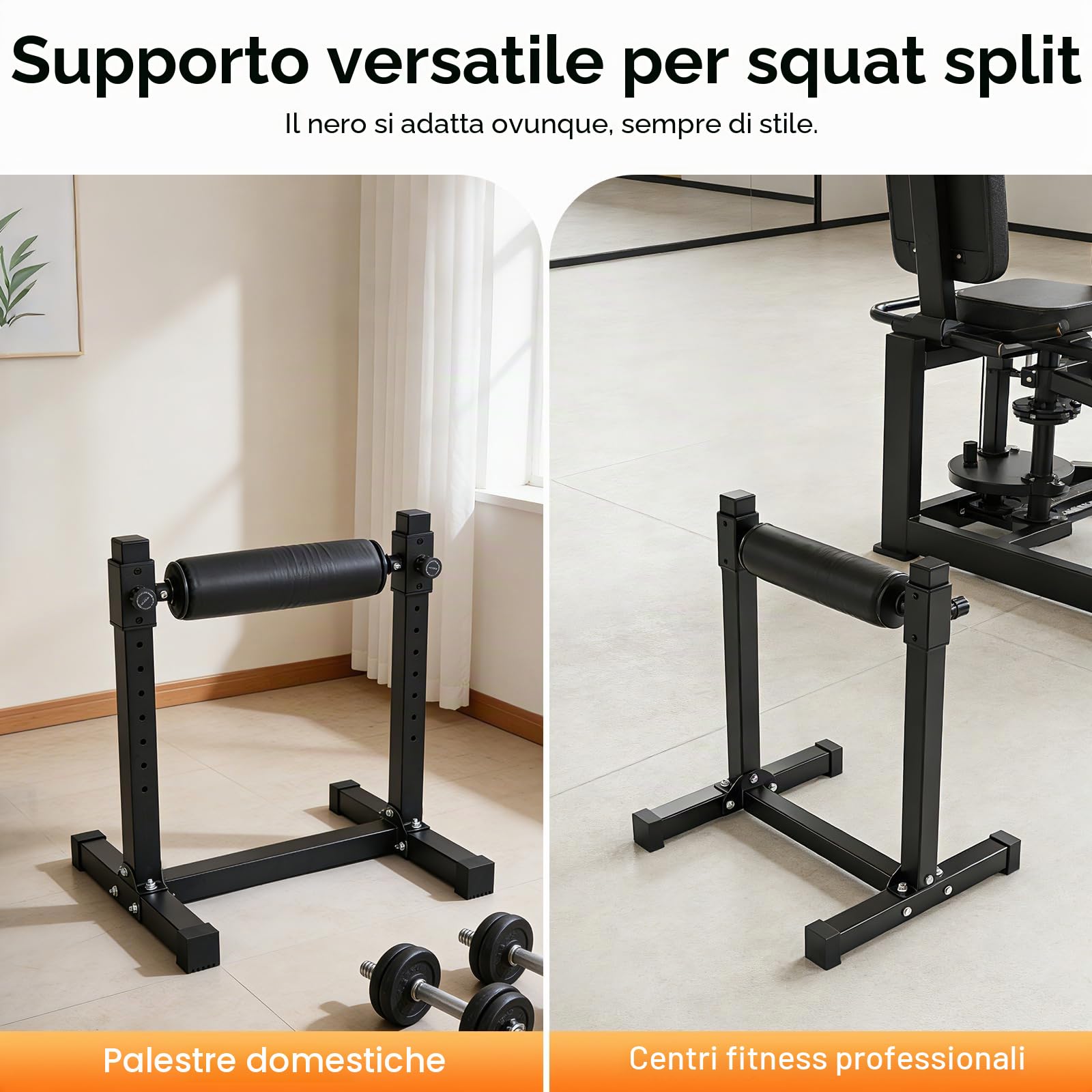 Supporto professionale Split Squat per Homegym – Supporto per squat regolabile (9 altezze, 200 kg di carico) in acciaio Q235 | Per pressa per gambe e esercizi a gambe | Con base antiscivolo H e