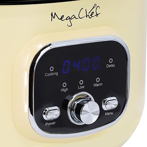 Miniatura 4 de MegaChef Olla de cocción lenta digital eléctrica ovalada de 3.7 cuartos de galón con cerámica negra, temporizador ajustable y control de