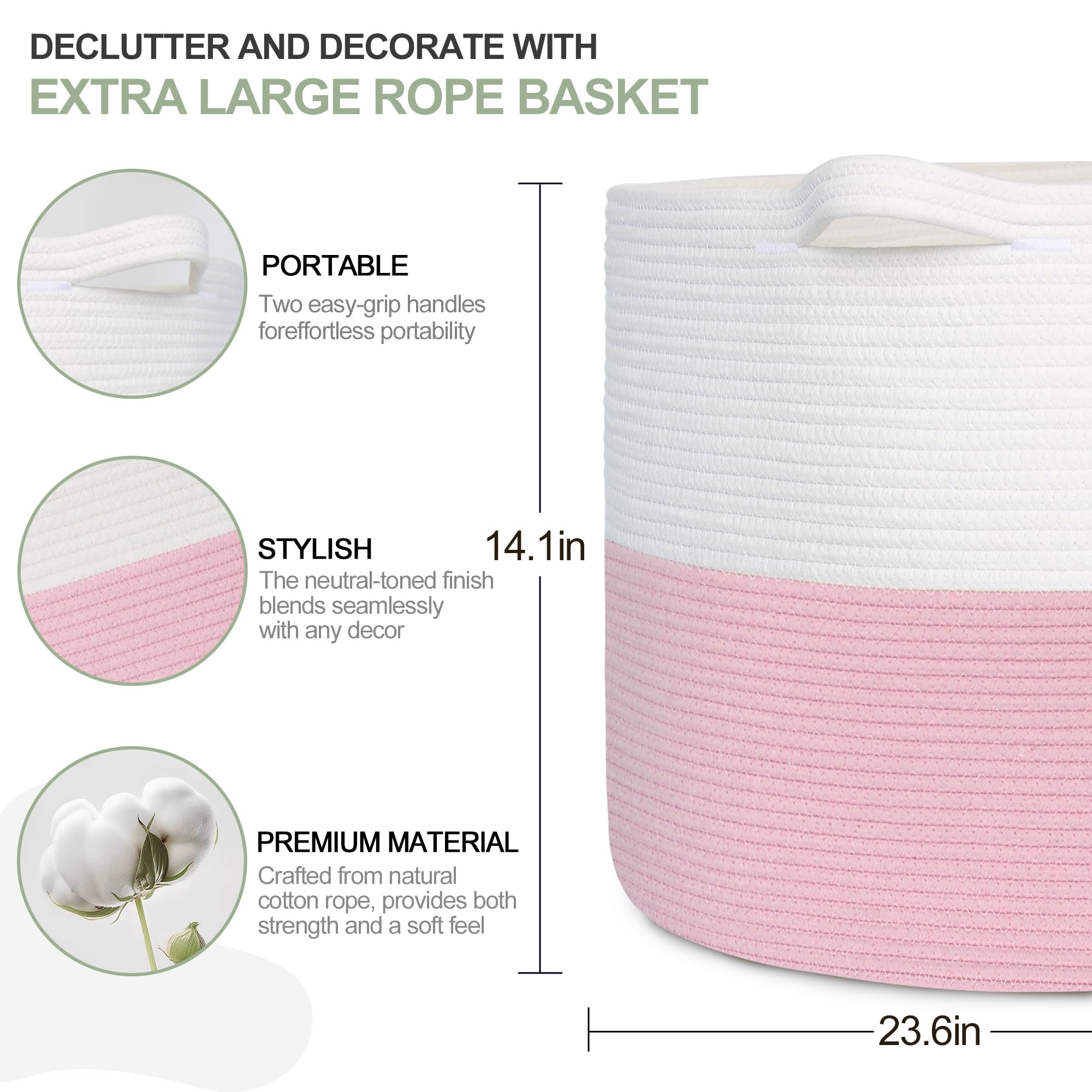 HONCESTA Extra Large Storage Basket - 23.6