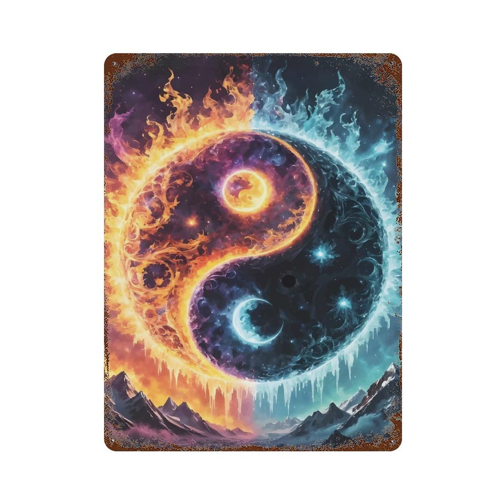 Fantasy Yin And Yang Rusty Metal Tin Sign 15.7"x11.8", Ideal for Farmhouse, Kitchen And Entryway Decor