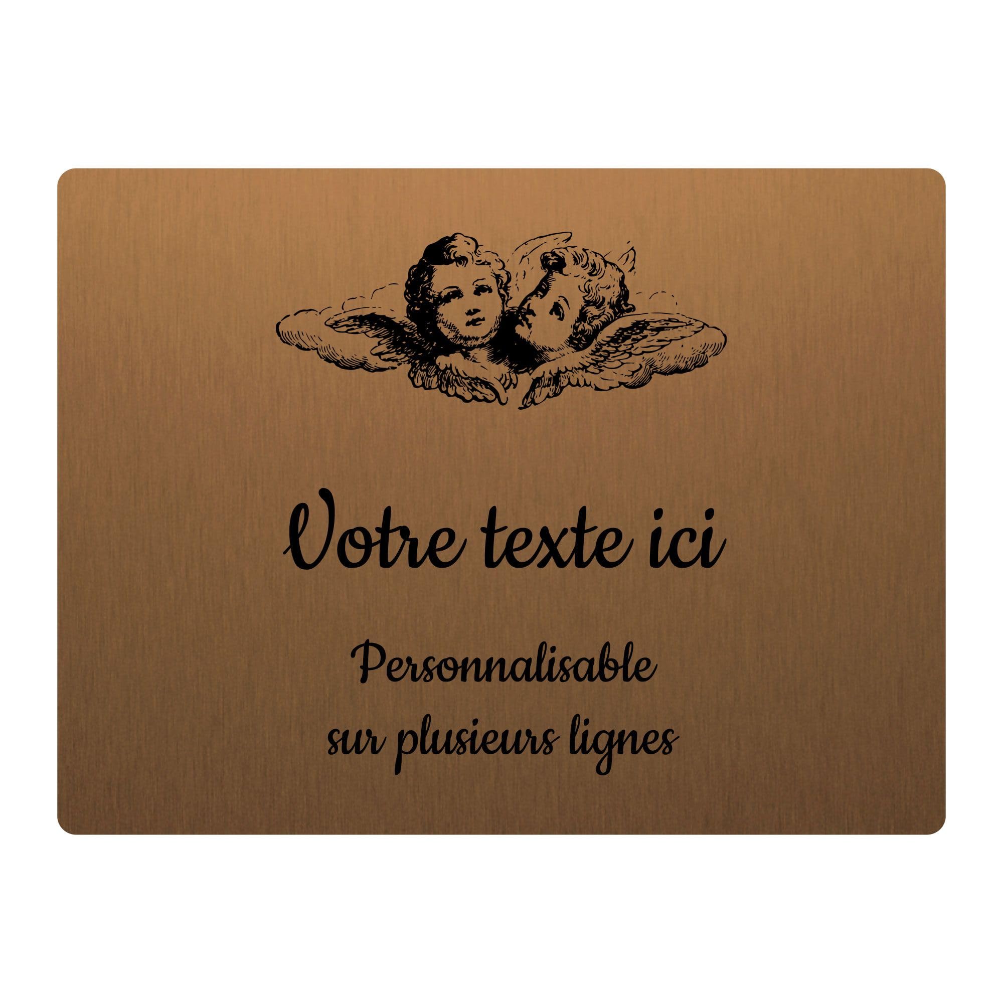 Targa Funeraria Personalizzata Due Teste D'Angelo – Acrilico 20x12 Cm, Adesiva O Con Fori, Made In France