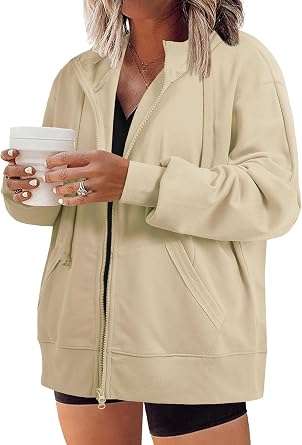 Eytino Women Plus Size Zip Up Hoodie Long Sleeve Oversized Sweatshirts