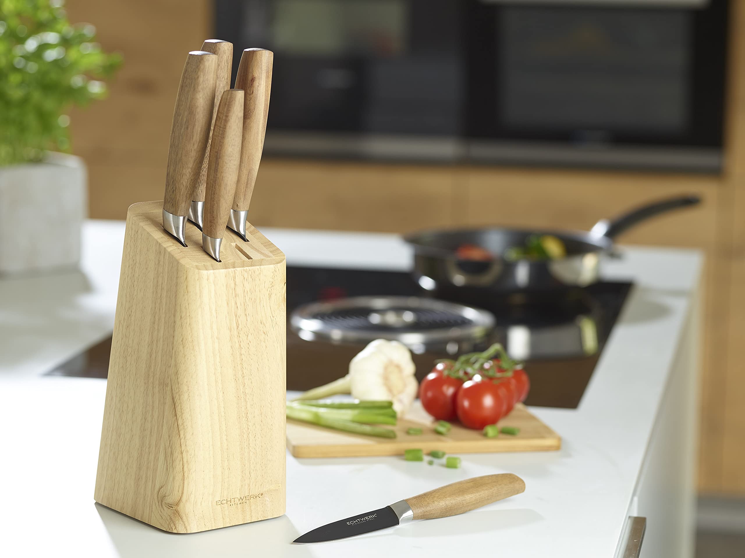 ECHTWERK Juego de cuchillos de cocina de acero, juego de cuchillos de 6 piezas con taco de madera de pakka, juego de cuchillos de cocina, acero especial, extremadamente afilado, Negro-Edición