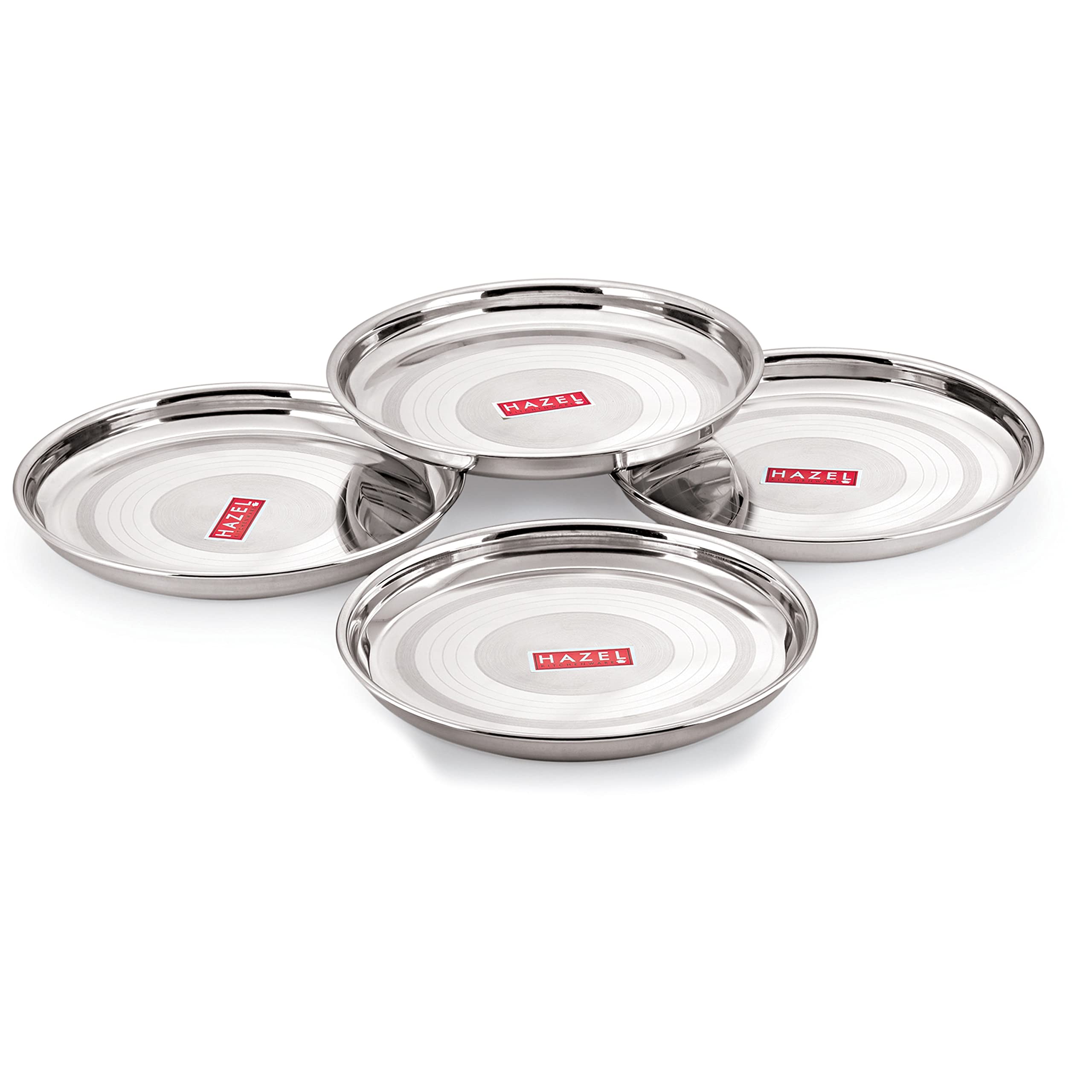 HAZEL Stainless Steel Plate Set for Dinner Launch | Designer Steel Thali Set |Steel Dinnerware, Set of 4, 26.5 cm, Small (B09N3995BR) Amazon Price History, Amazon Price Tracker