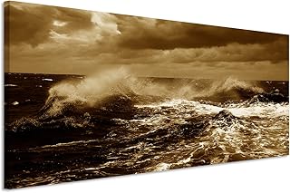 150 x 50 cm Quadro Panorama foto tela in Sepia tempesta in mare II