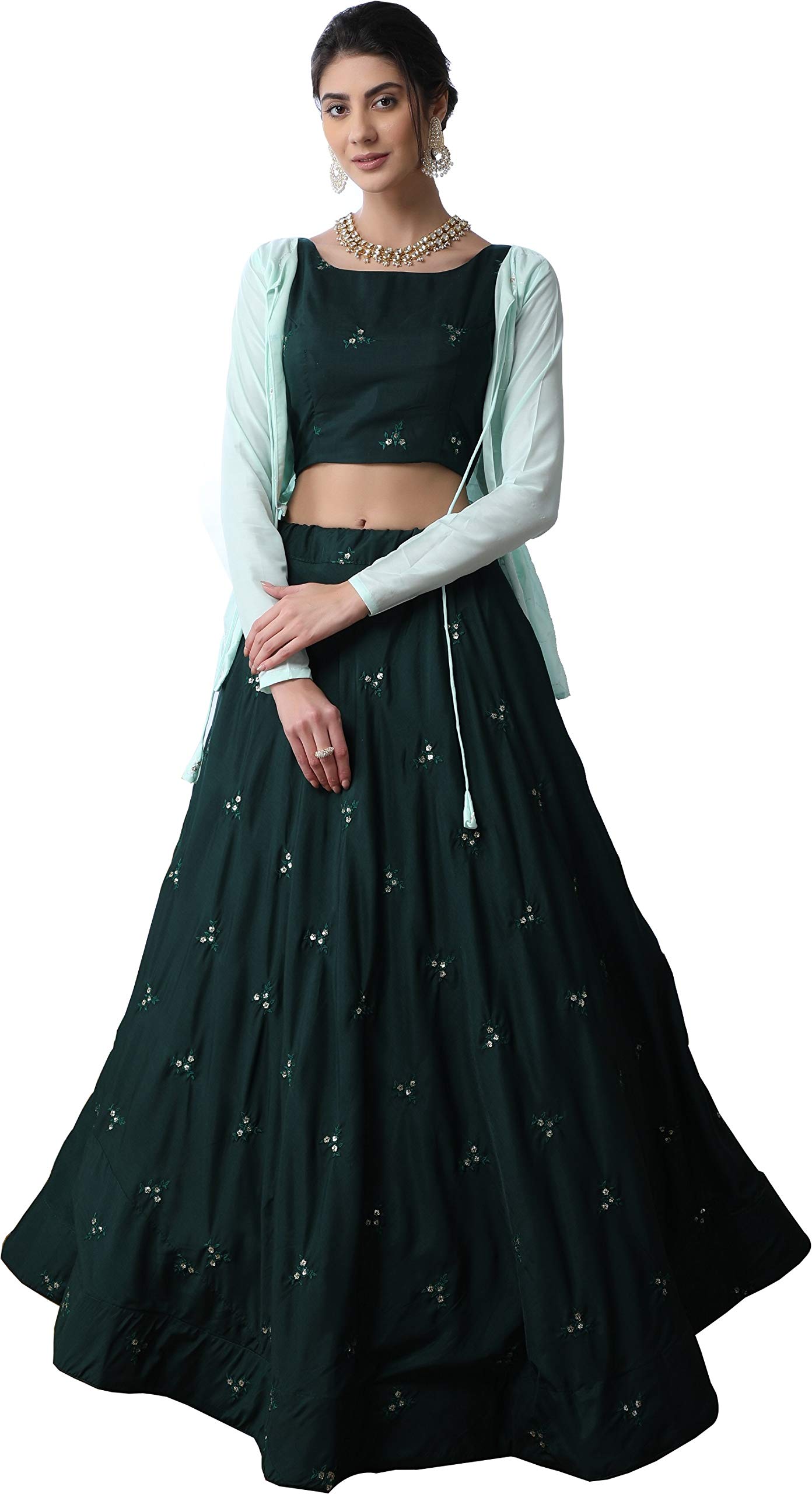 Divine International Trading CoWomen's Bridal Dulhan Collection Indian Wedding Cotton Lehenga Choli With Koti(Dark Green, Free Size)