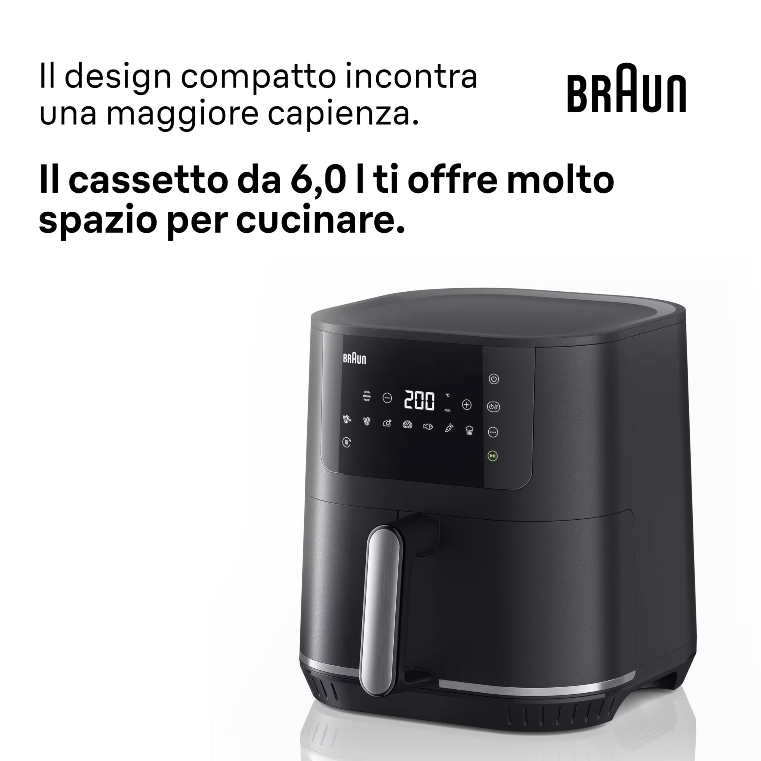 Braun MultiFry 5 - Friggitrice ad aria calda per cottura a basso contenuto di grassi, facile preparazione con 8 programmi di cottura, cestello di cottura senza PFAS con capacità 6L, da 80 °C a 200 °C
