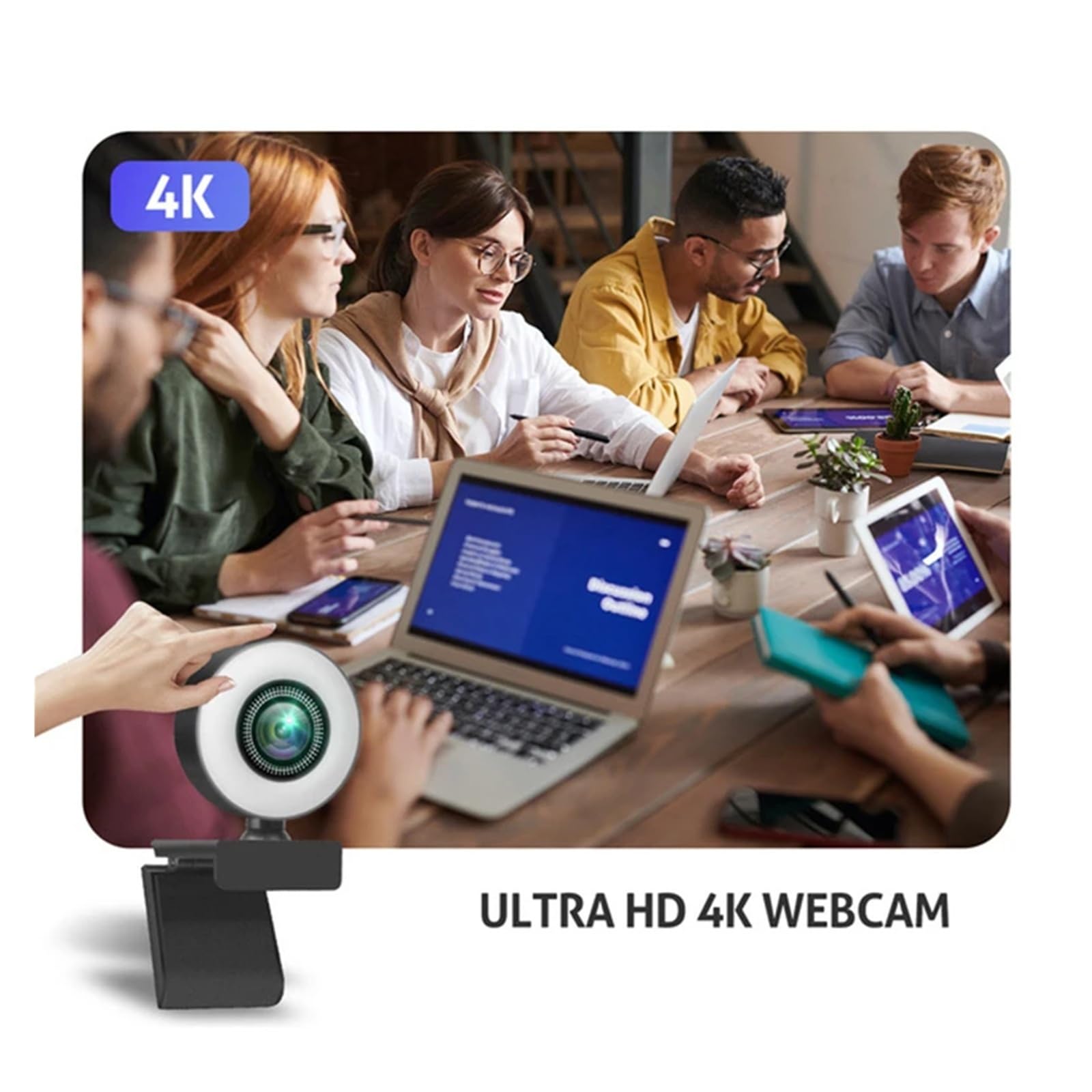 4K Webcam 2K Full HD Web Camera With Microphone LED Fill Light USB Cam Rotatable For PC Computer Laptop for Youtube