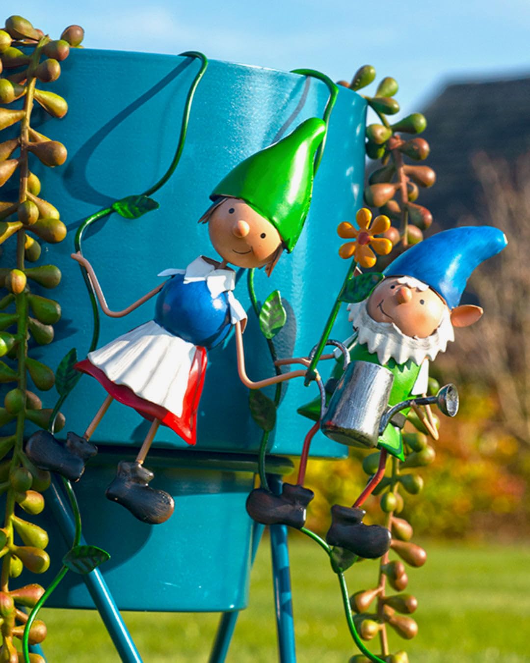 Olive & Sage Red Pair Of 2 Hanging Miniature Fairy Garden Gnome Pot Hanger Ornaments