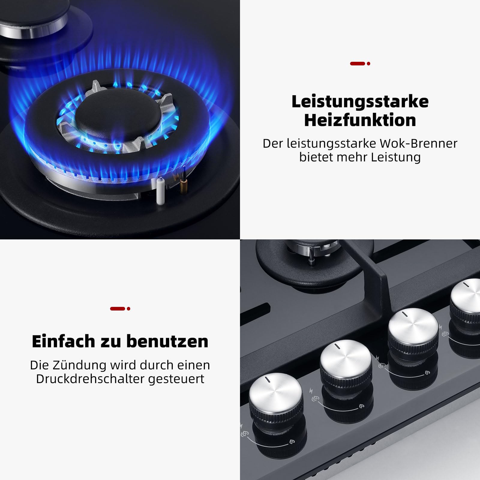 GASLAND GH604BF Butane Hob with 4 Burner Wok, 60cm Black Glass Cooktop, 8000W, NG/LPG Convertible — view 5