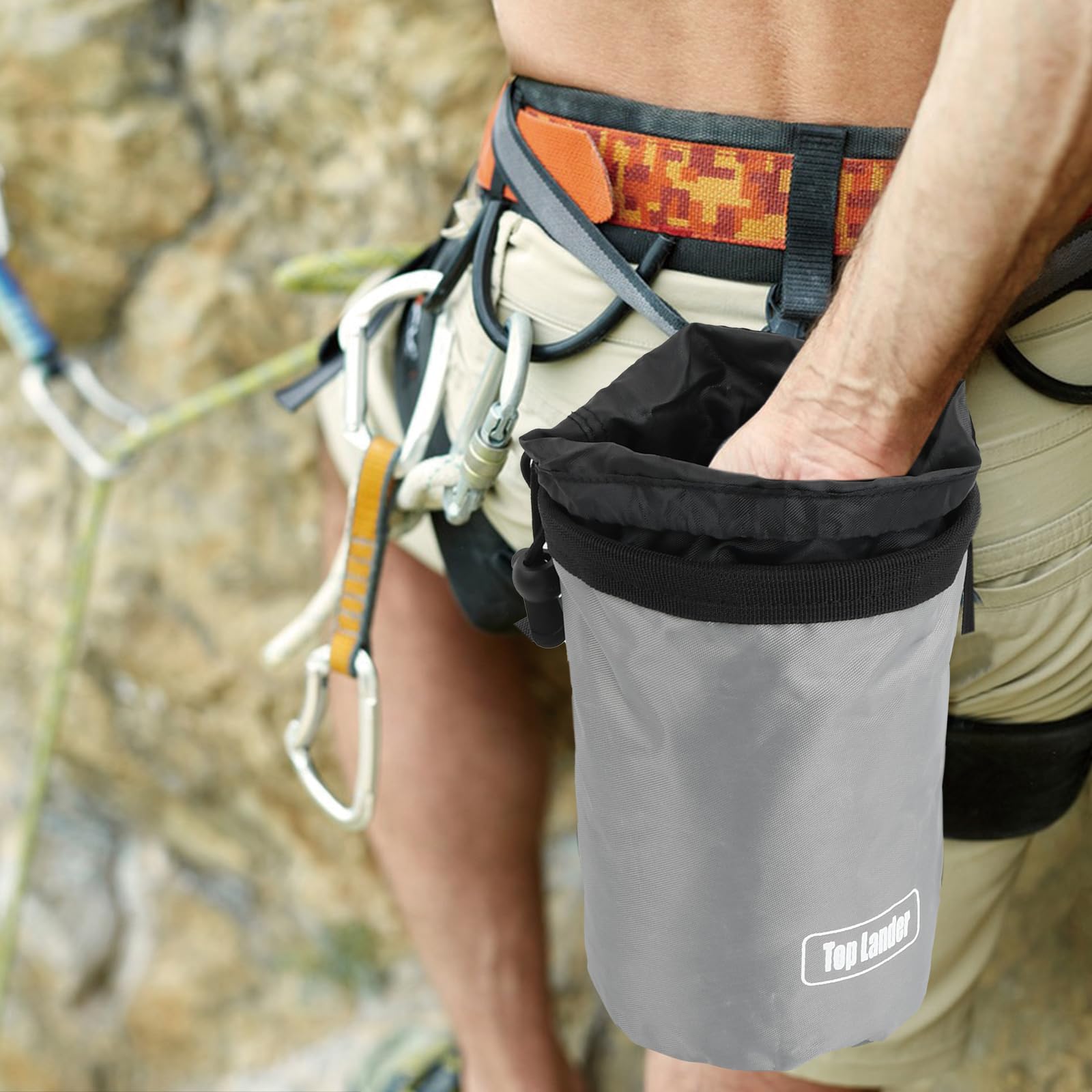 Bolso de Tiza para Escalada con Mosquetón Cremallera, Bolsa de Tiza Ripstop de Gran Capacidad para Bouldering Alpinismo Gimnasia