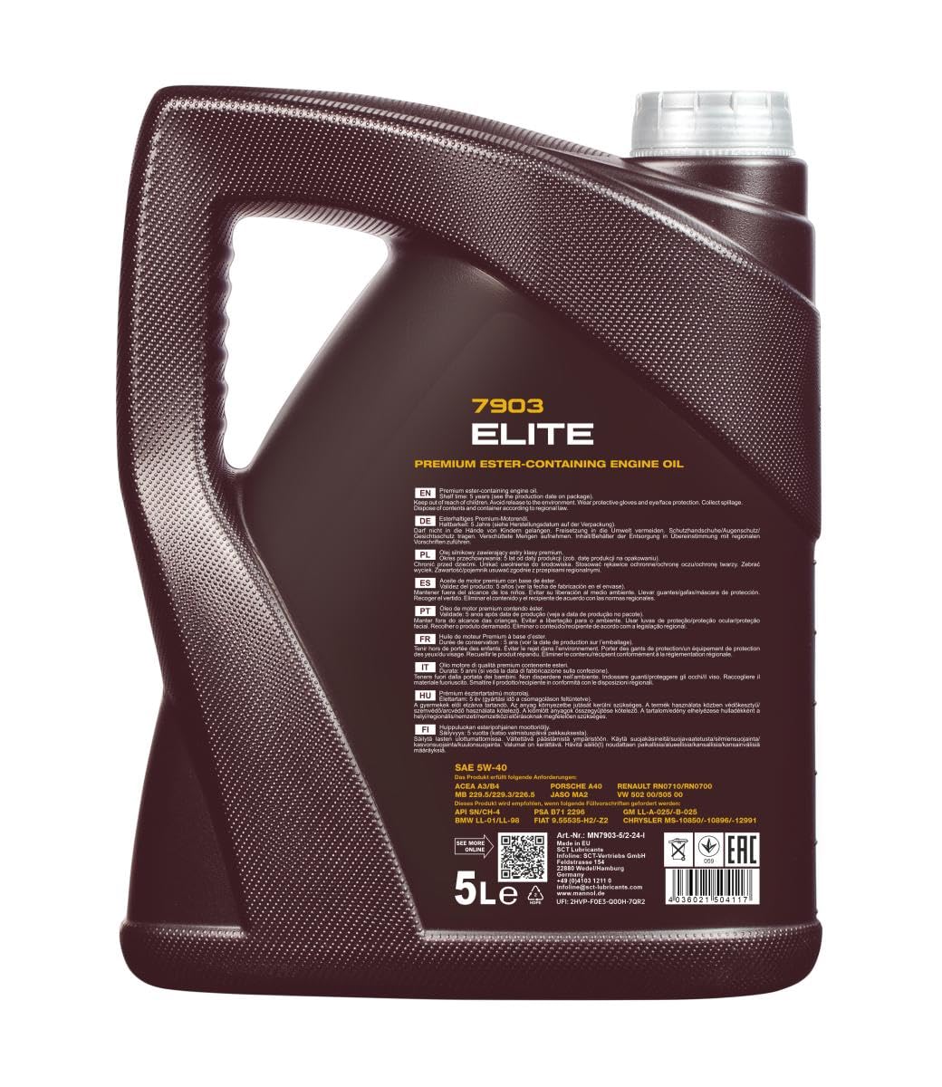 MANNOL Olio motore 5W-40 5 L Compatibilità con RENAULT Clio 3 Hatchback BR0/1, CR0/1 Clio 2 BB0/1/2, CB0/1/2, PEUGEOT 206 2 volumi/Coda spiovente 2A/C 207 WA, WC 208 I Hatchback CA, CC