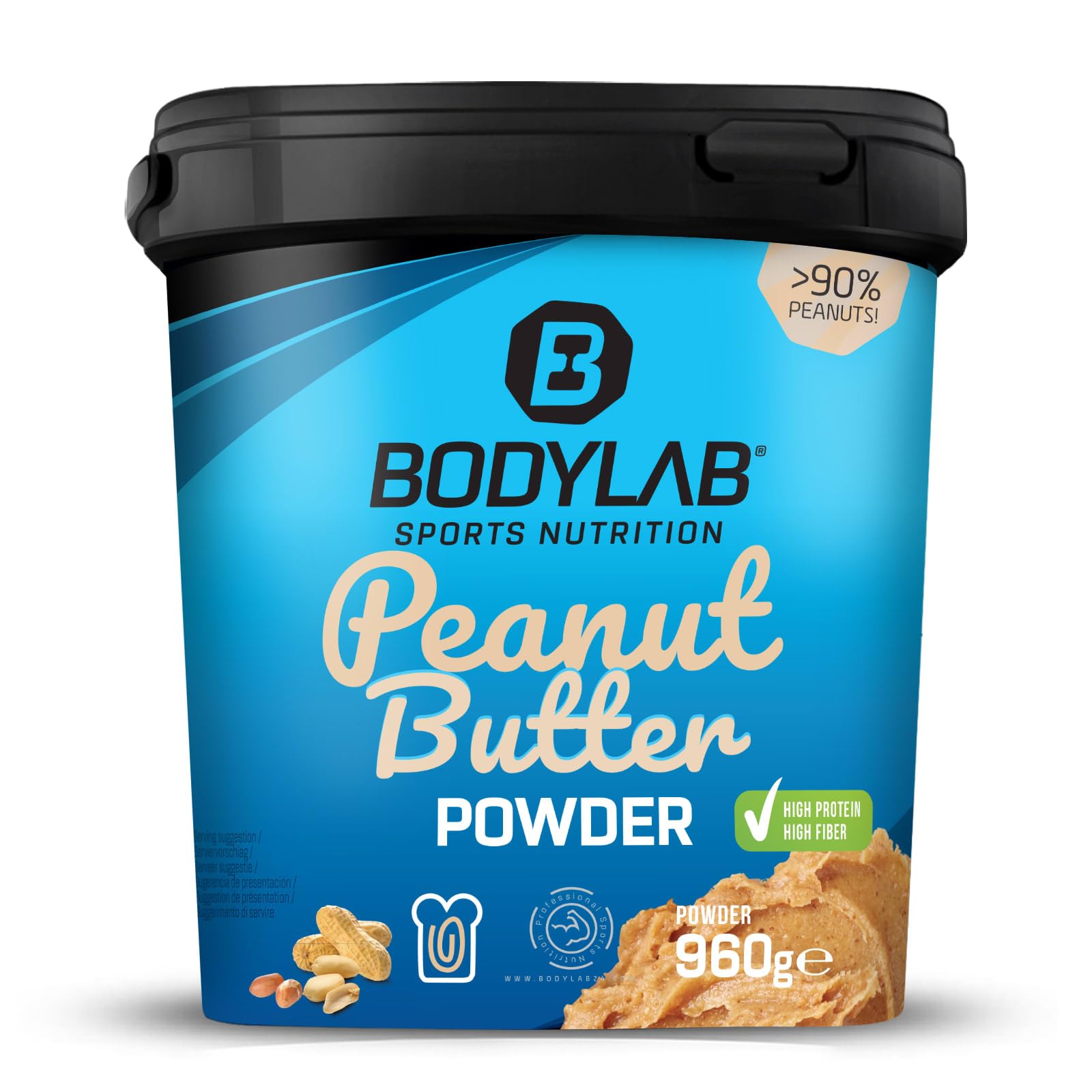 Bodylab24 High Protein Peanut Butter Powder Natural 960g, proteinhaltiges Pulver aus gemahlenen Erdnüssen, mit allen Nährstoff-Vorteilen von Erdnüssen bei deutlich geringerem Fettanteil