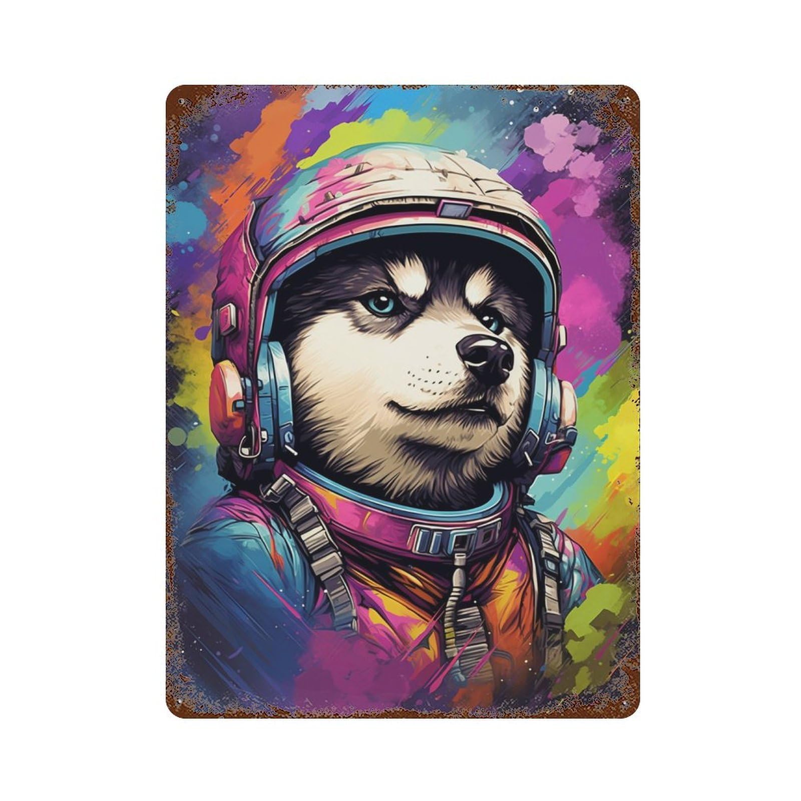 Space Dog Explorer-102 Rusty Metal Tin Sign 15.7"x11.8", Rustic Home Decor for Garage, Pub Or Kitchen
