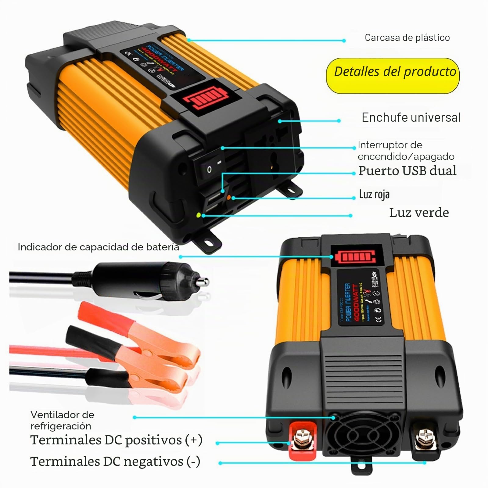 Kit Solar Completo 4000W 6000W con Inversor De Onda Pura, Controlador 50A Y Panel Solar De 100W – Sistema Solar 12V para Casa, Camping, Autocaravana, Emergencia(4000W,12V-220V)