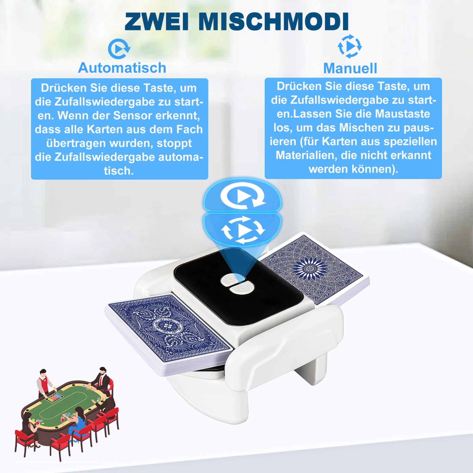 Elektryczna tasowanie kart, Automatyczny tasownik kart, 2000mAh, USB tasownik kart z akumulatorem do gier karcianych, Texas Hold'em, Poker, Gry karciane domowe, Blackjack