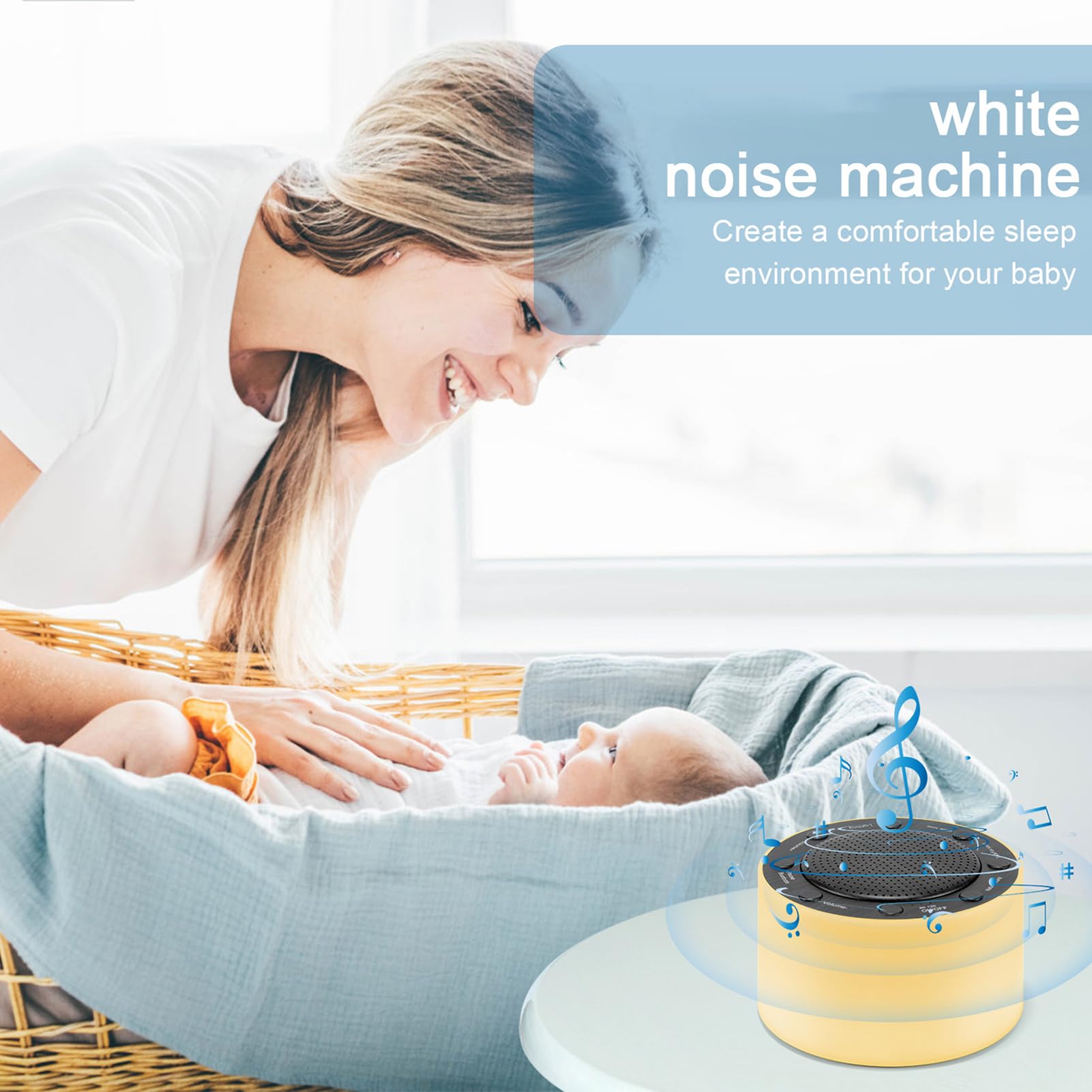 Máquina para Dormir con Ruido Blanco, Sonido con 14 Pistas de Alta fidelidad, Luces Ajustables, Rejilla metálica táctil, Temporizador y Memoria, para bebés y Adultos.