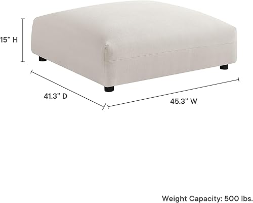 Miniatura 3 de Modway Solace Otomana modular tapizada en sal  Mesa de centro otomana cuadrada de gran tamaño  Asiento tapizado de tela  Reposapiés grande moderno