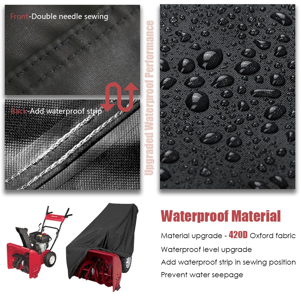 Gicov Snow Thrower Cover Waterproof Heavy Duty Two Stage Outdoor Electric Snow Blower Cover All Weather Protection Universal Size with Locks Drawstring Carry Bag