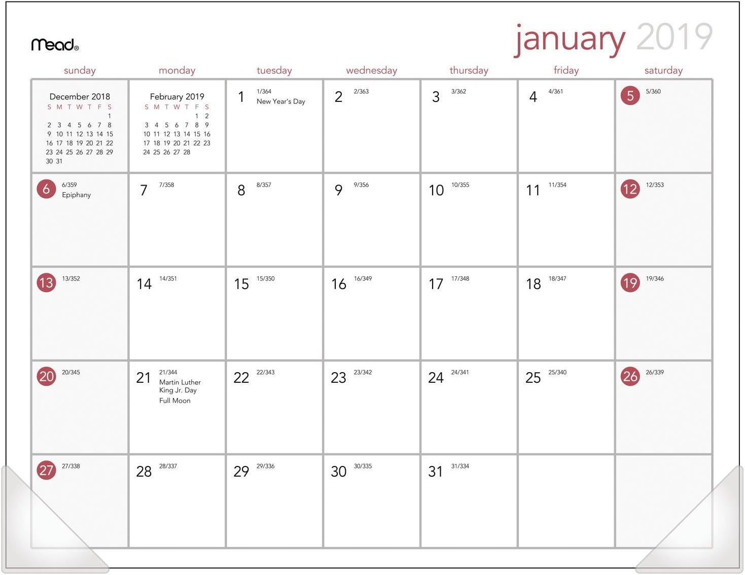 Mead 2019 Desk Calendar, Desk Pad, 11" x 8-1/2", Mini, Classic (TL728010)