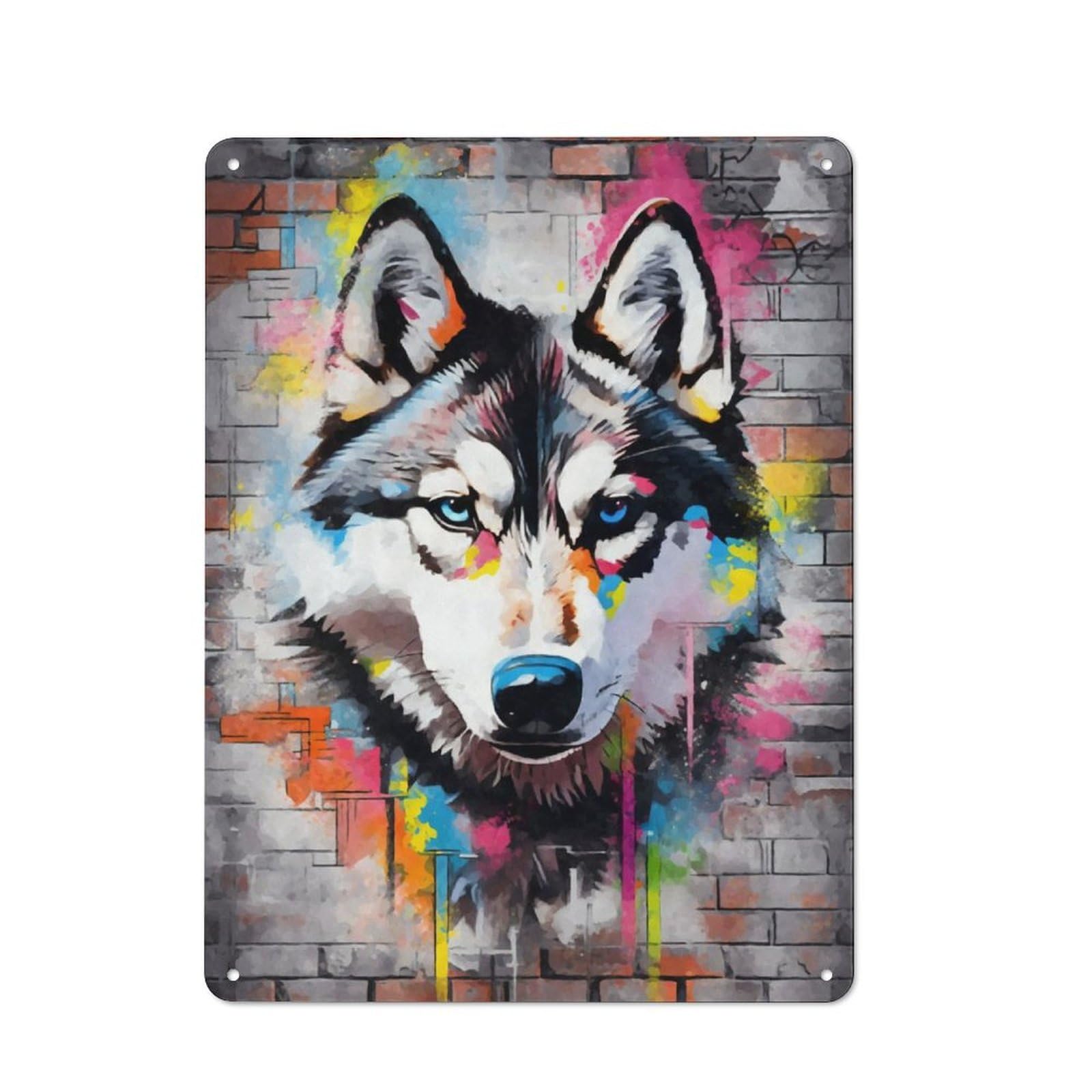 Junmoney Siberian Husky Graffiti Retro Metal Plaque 40X30cm For Bar Or Restaurant, Suited To Restaurant Interior Fans