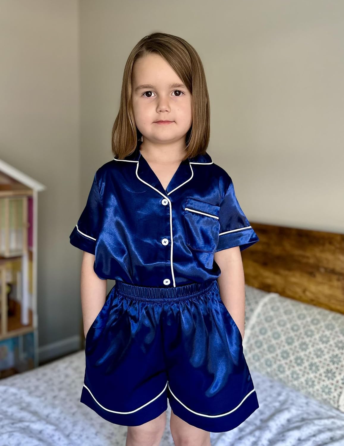 Arshiner Girls Pajamas Silk Satin Pajama Sleepwear Button Down Pj Set Loungewear - Image 2