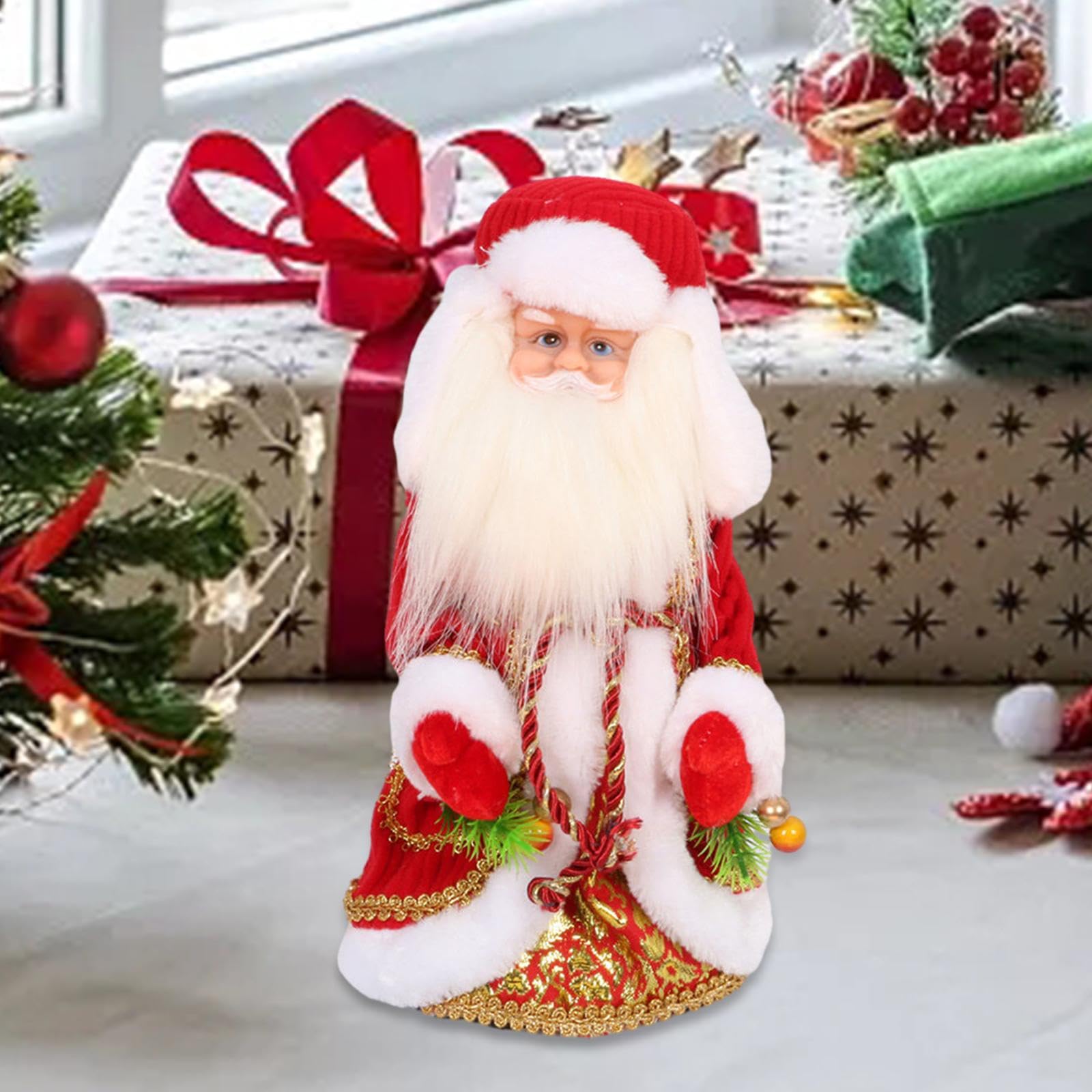 MERIGLARE Peluche de Papá Noel, Juguete Navideño Eléctrico de Papá Noel de 30 Cm, Decoración de Invierno, Adornos de Mesa, Muñecos Navideños Divertidos, Rojo, Individual