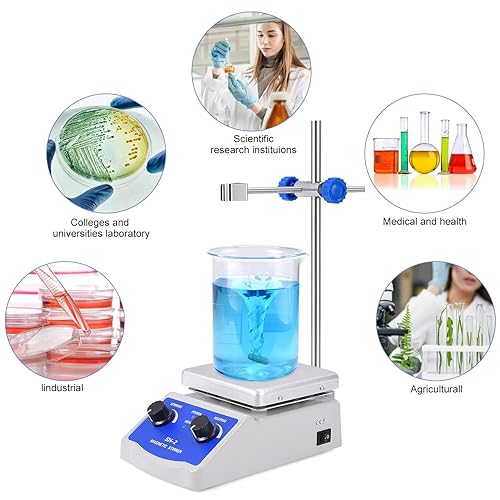 Miniatura 7 de Agitador magnético, agitador eléctrico de 33.8 fl oz con placa térmica, agitador automático con 4 barras de agitación y soporte de soporte