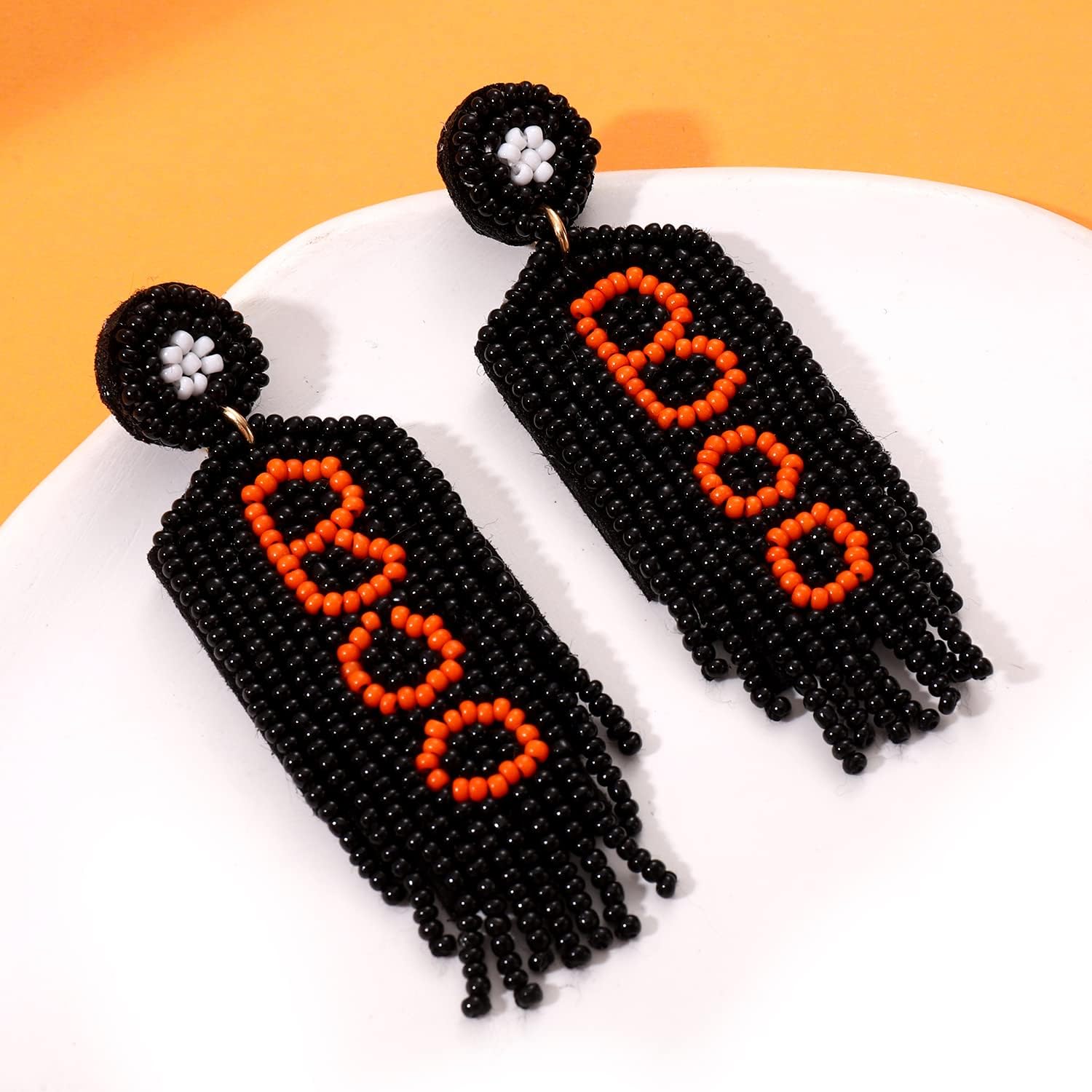 Halloween Earrings Beaded Boo Ghost Earrings for Women Spooky Witch Hat Pumpkin Drop Dangle Earrings for Cosplay Costume Parties Holiday Gifts - Image 5