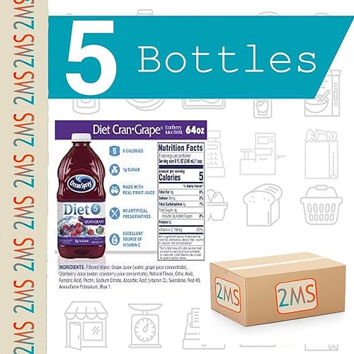 Miniatura 3 de 2MS Caja con 5 botellas de plástico Ocean Spray Diet para jugo de uva de 64 onzas líquidas