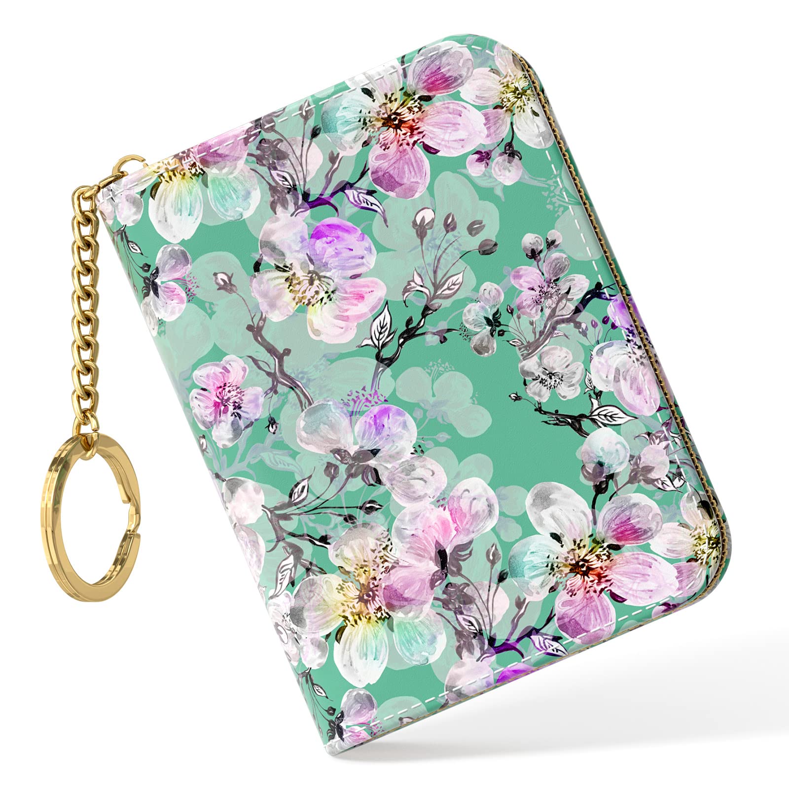 Credit Card Holder, Small RFID Card Wallet for Women, Slim Leather Card Holder Wallet, Plum Flower, Small, Slim, Fashions