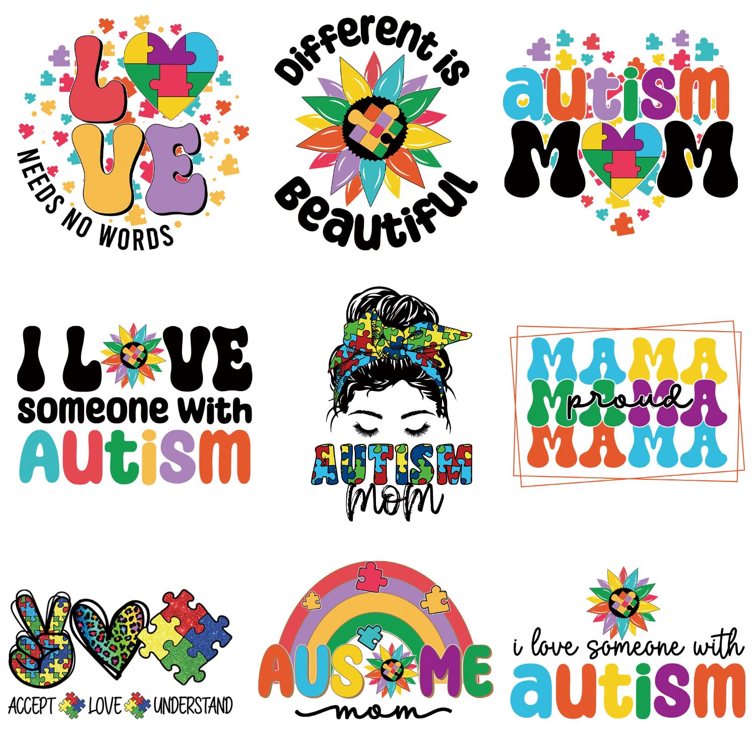 4/9/12PCS Pocket Size,It's Okay to Be Different Iron On Transfer for Clothing, Autism Thermal Heat Transfer Decals, Stripes, T-shirt, Jeans, Backpacks (ASM-01)