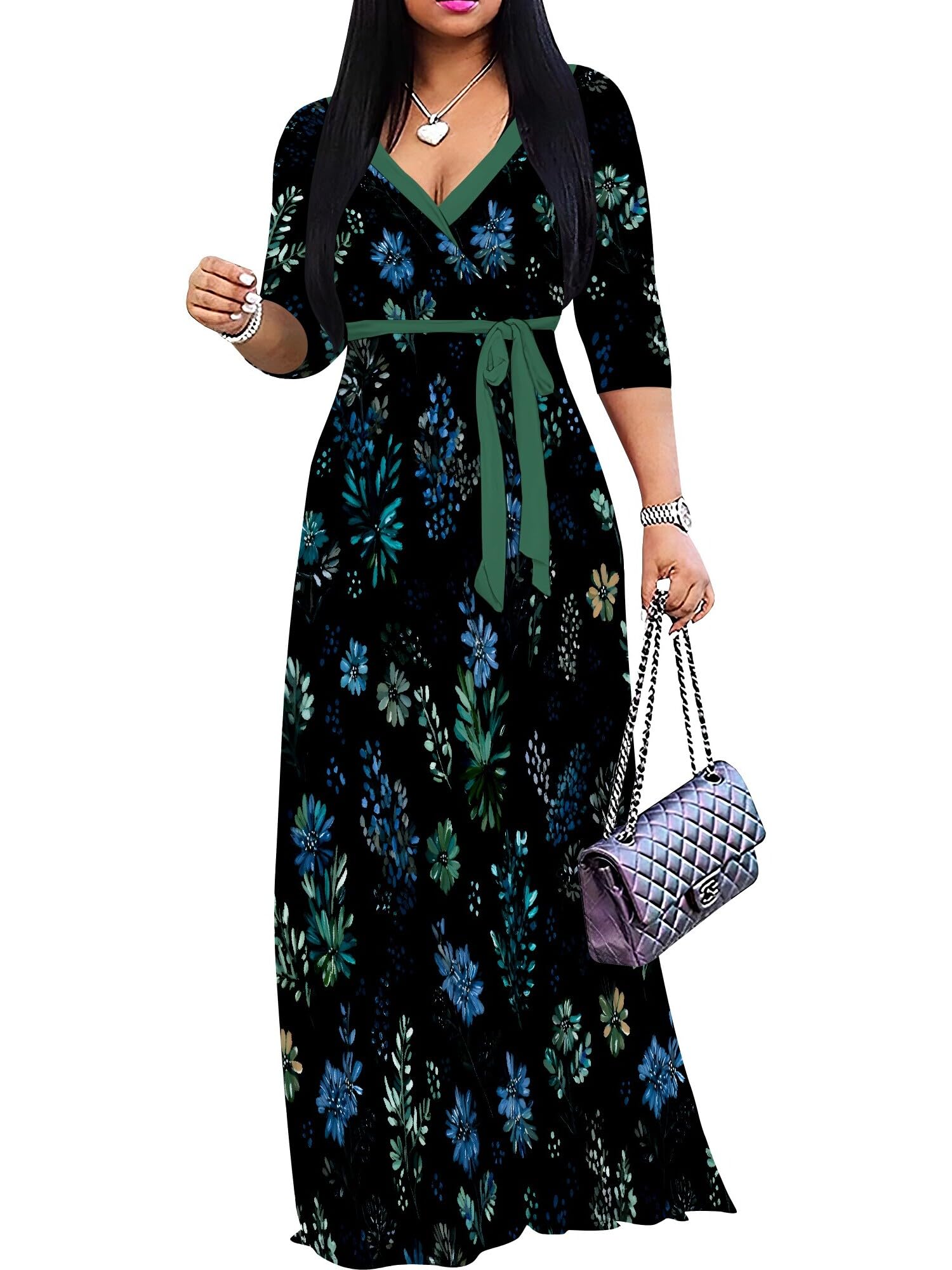 PinkPatty Plus Size Maxi Dress for Women 3/4 Sleeve Casual Long Dress