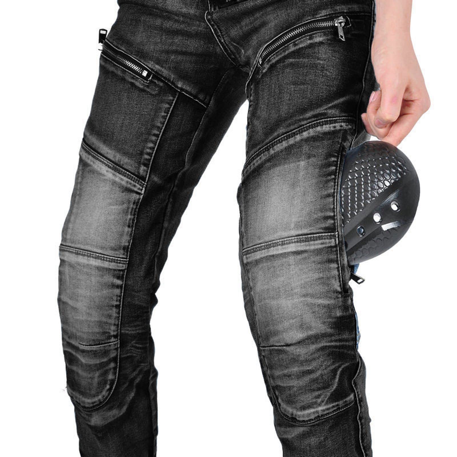 Spodnie motocyklowe, jeansowe, rozciągliwe, damskie, tekstylne, odporne na zużycie, Kevlar z ulepszonymi ochraniaczami, czarny, XS