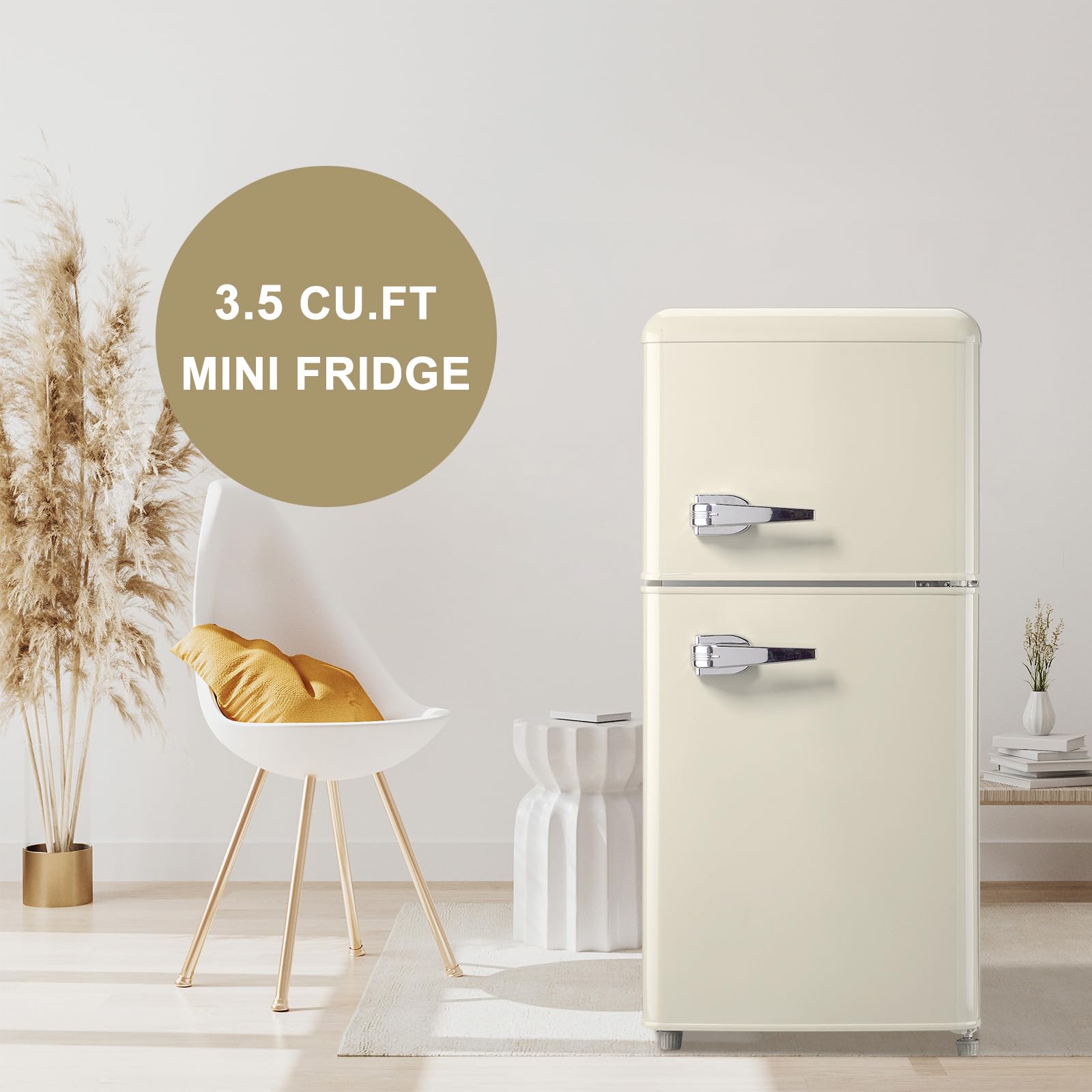 DRIXNO Retro Fridge with Freezer Mini Cream White 3.5 Cu.ft Compact Refrigerator Small for Bedroom, Office, Dorm, RV, Apartment 2-Door Design on Fridge.com