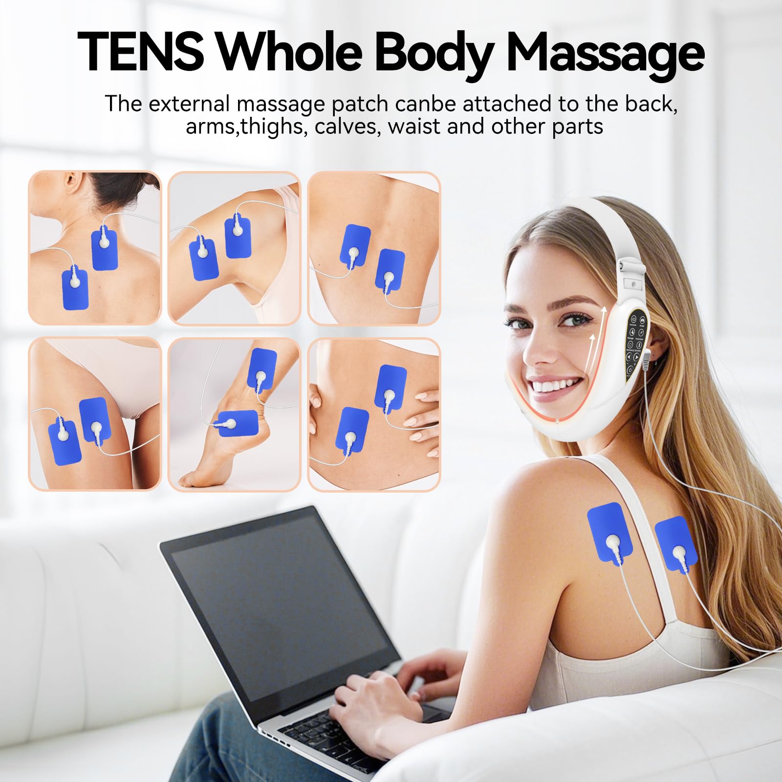 V-Face Shaping Massager Electric, EMS Facelifting Dispositivo 5 Modos 5 Niveles de Intensidad Azul Lámpara de Luz Roja Masajeador Facial Masajeador Facial V Shape Face Doppelkinn Reductor con Mando