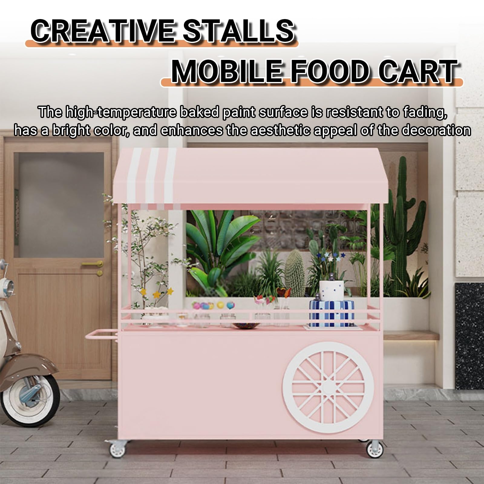 Mobiler Food-Display-Stand mit feststellbaren Rädern, tragbarer klappbarer Verkaufsstand, Handwagen mit großem Stauraum, robuster Eisenwagen für Märkte, Street-Food-Events und Festivals